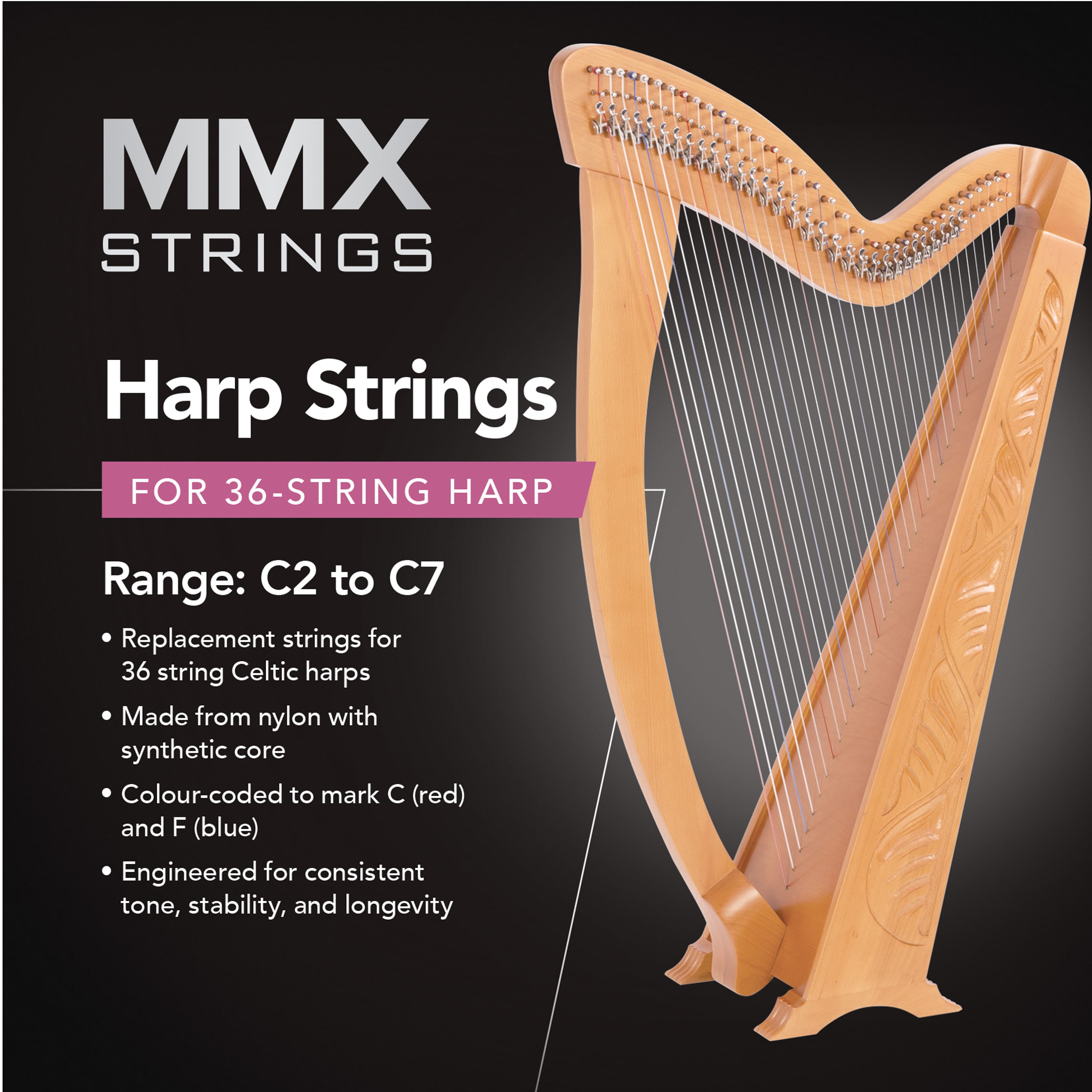 Tri String Harp MMX harp string set – 36 strings – EpicZebra