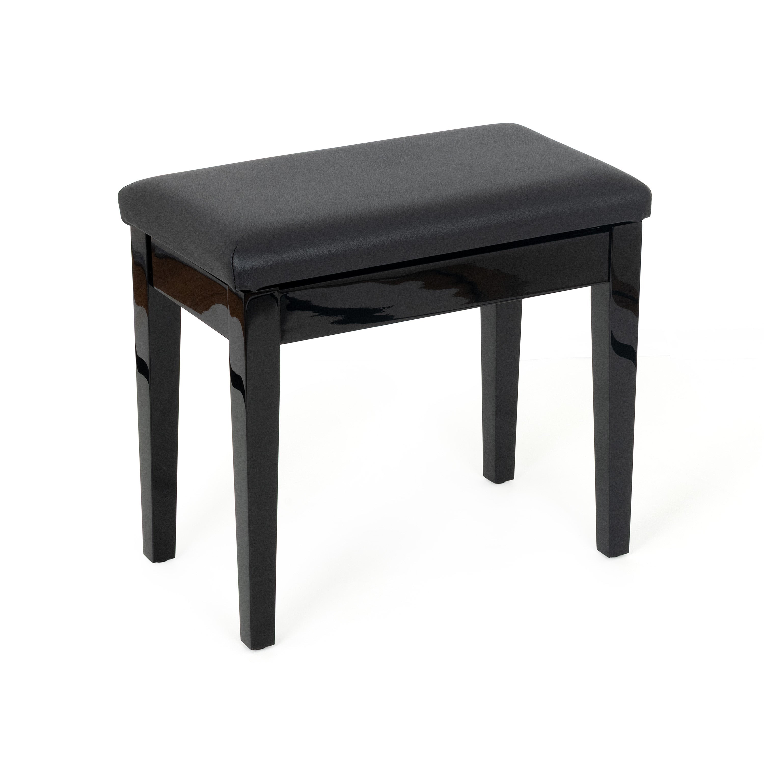 Musisca fixed height piano stool with storage - Black gloss, black faux leather seat