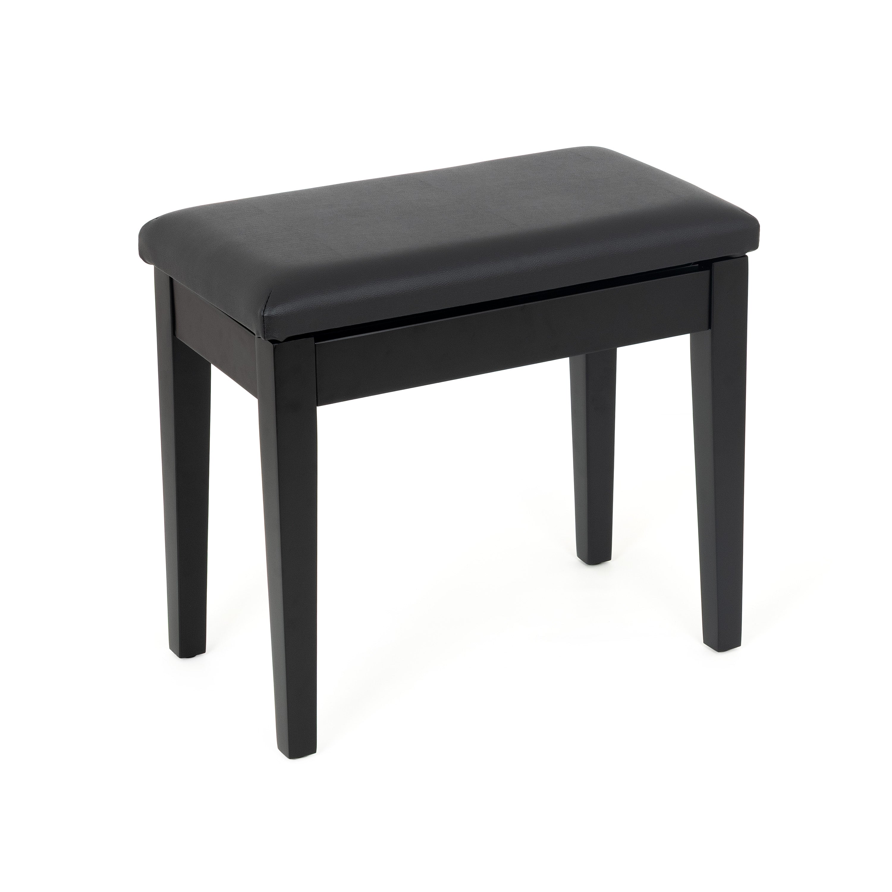 Musisca fixed height piano stool with storage - Black satin, black faux leather seat