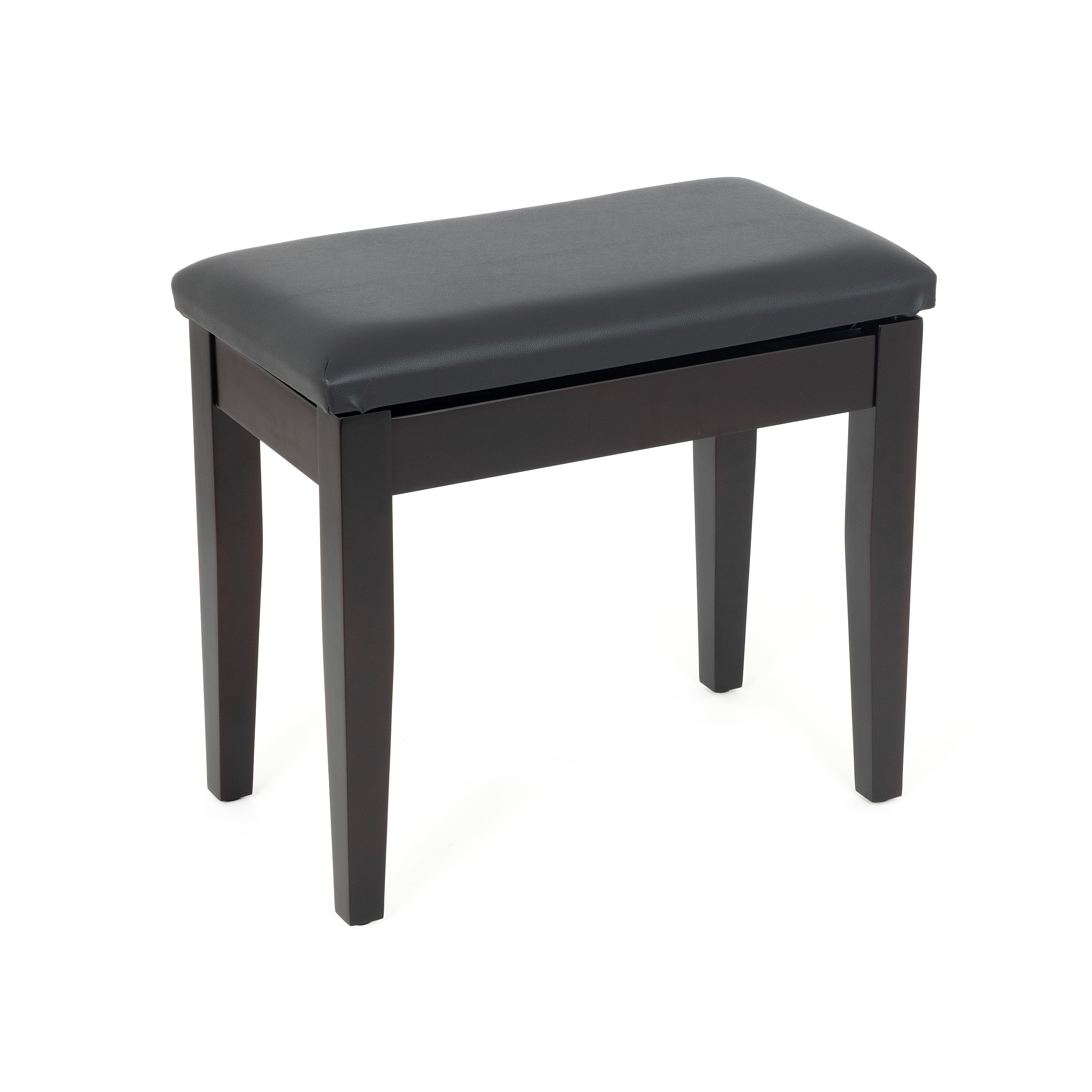 Musisca fixed height piano stool with storage - Rosewood satin, black faux leather seat