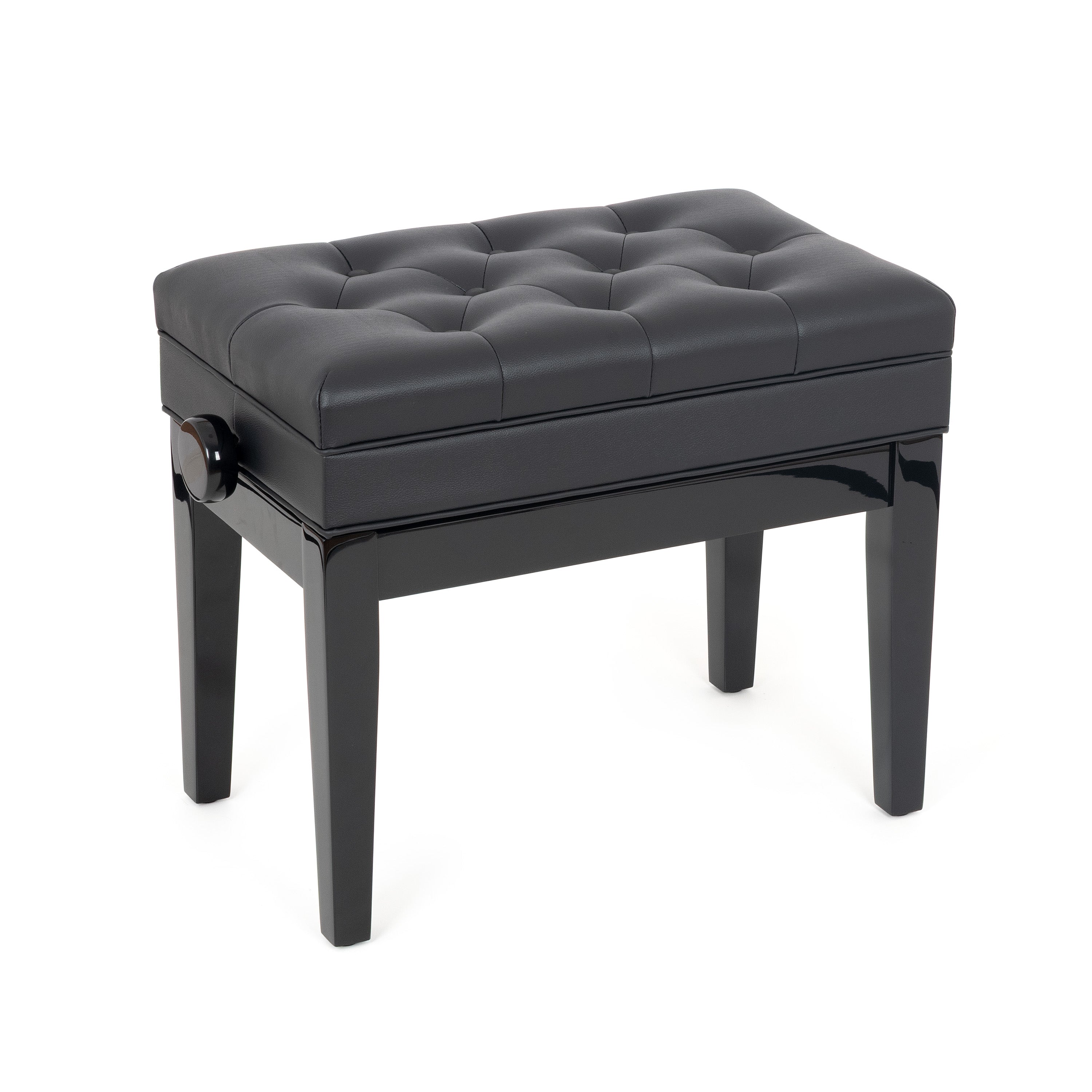 Musisca concert piano stool with storage - Black gloss, black faux leather seat