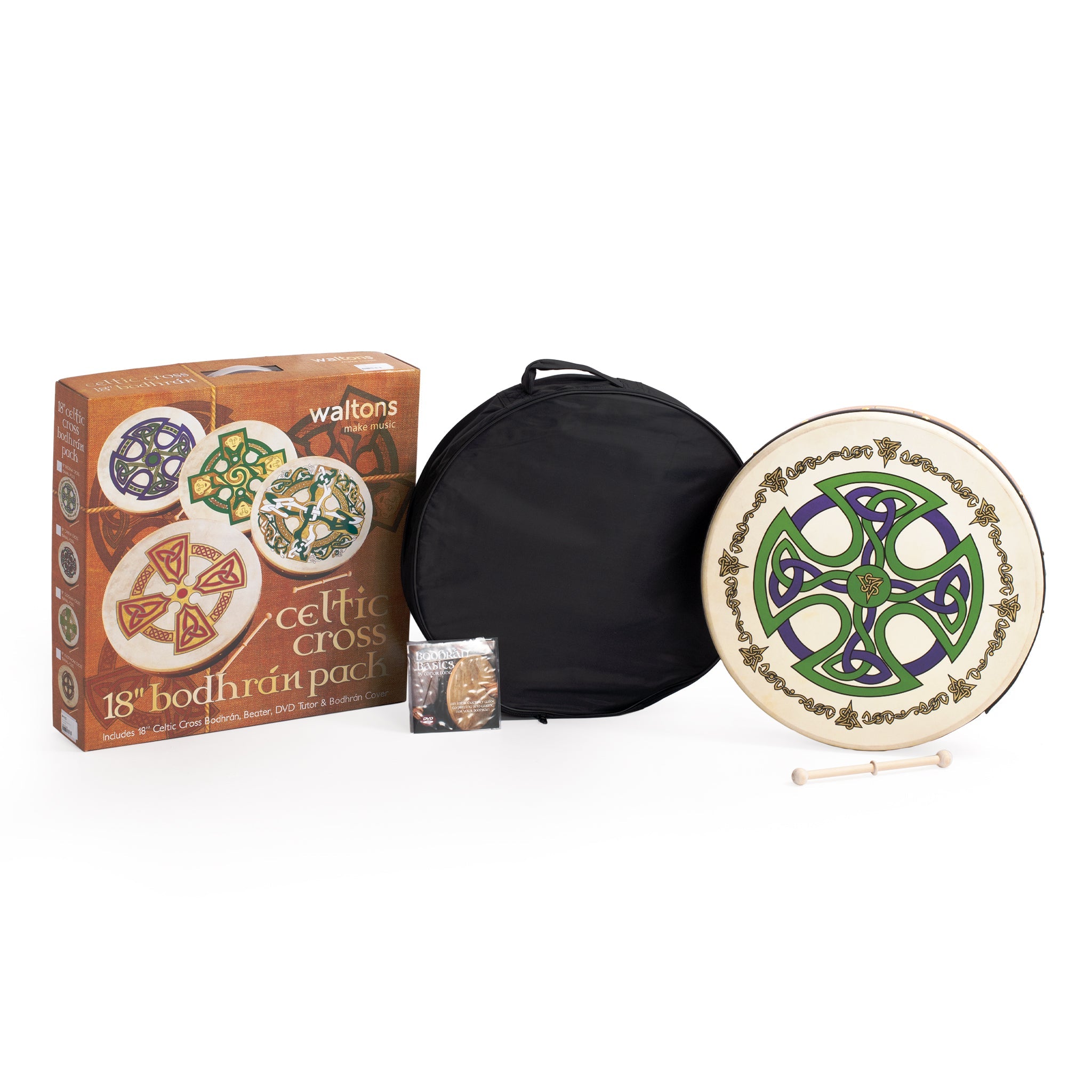 Percussion Plus bodhran 18in Brosna Cross with bag, tipper and DVD