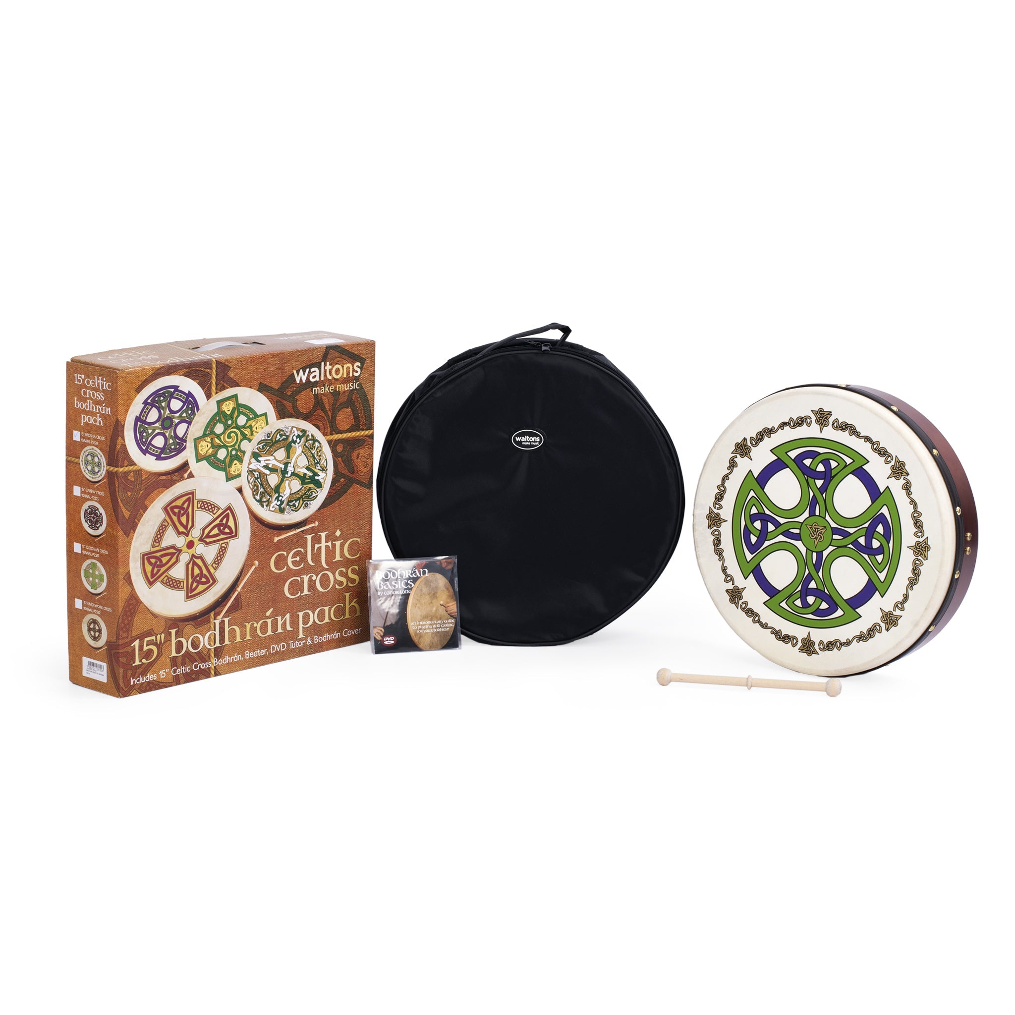 Percussion Plus bodhran 15in Brosna Cross with bag, tipper and DVD