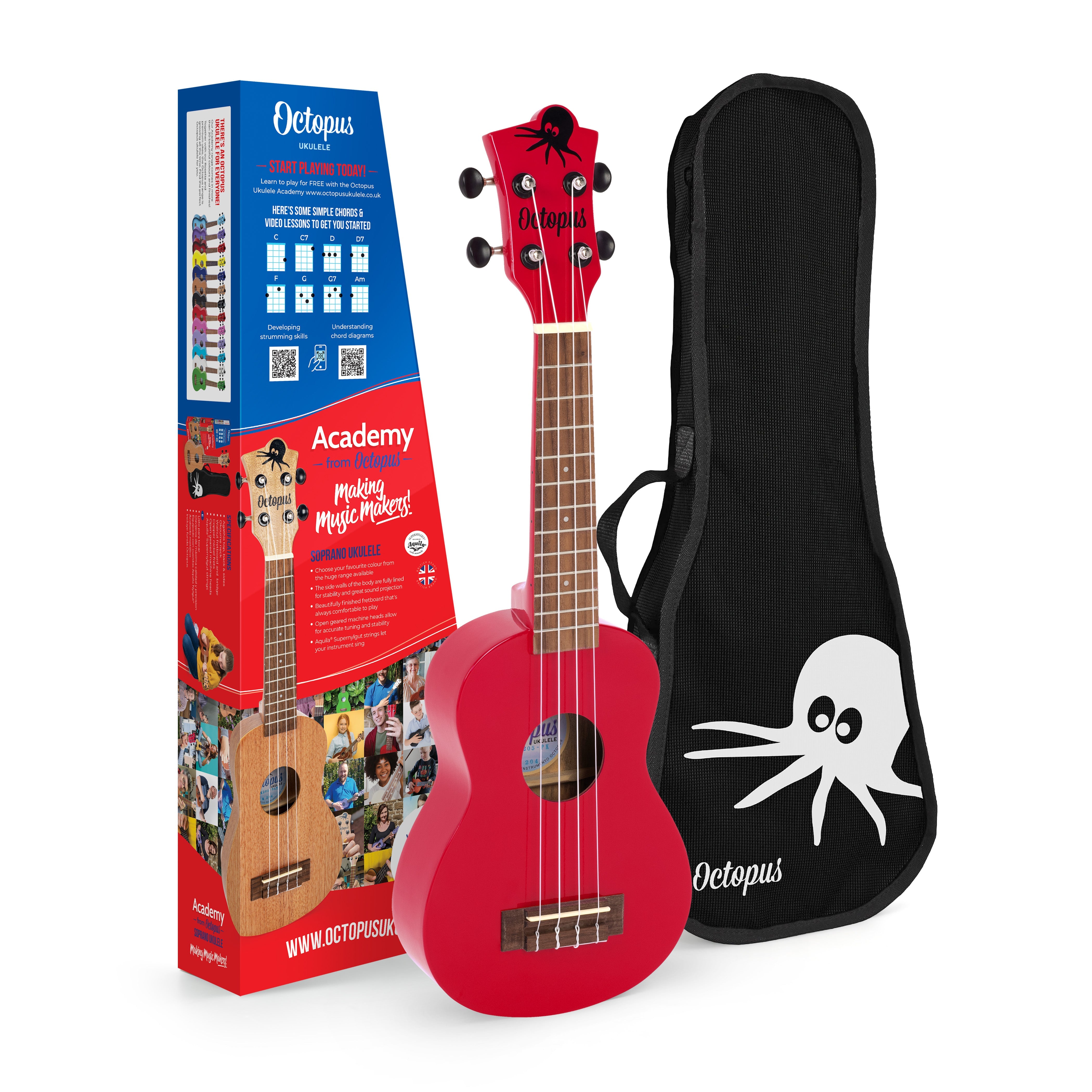 UK205-CAR12 - Octopus Academy Soprano Ukulele 12-pack Candy apple red / A1