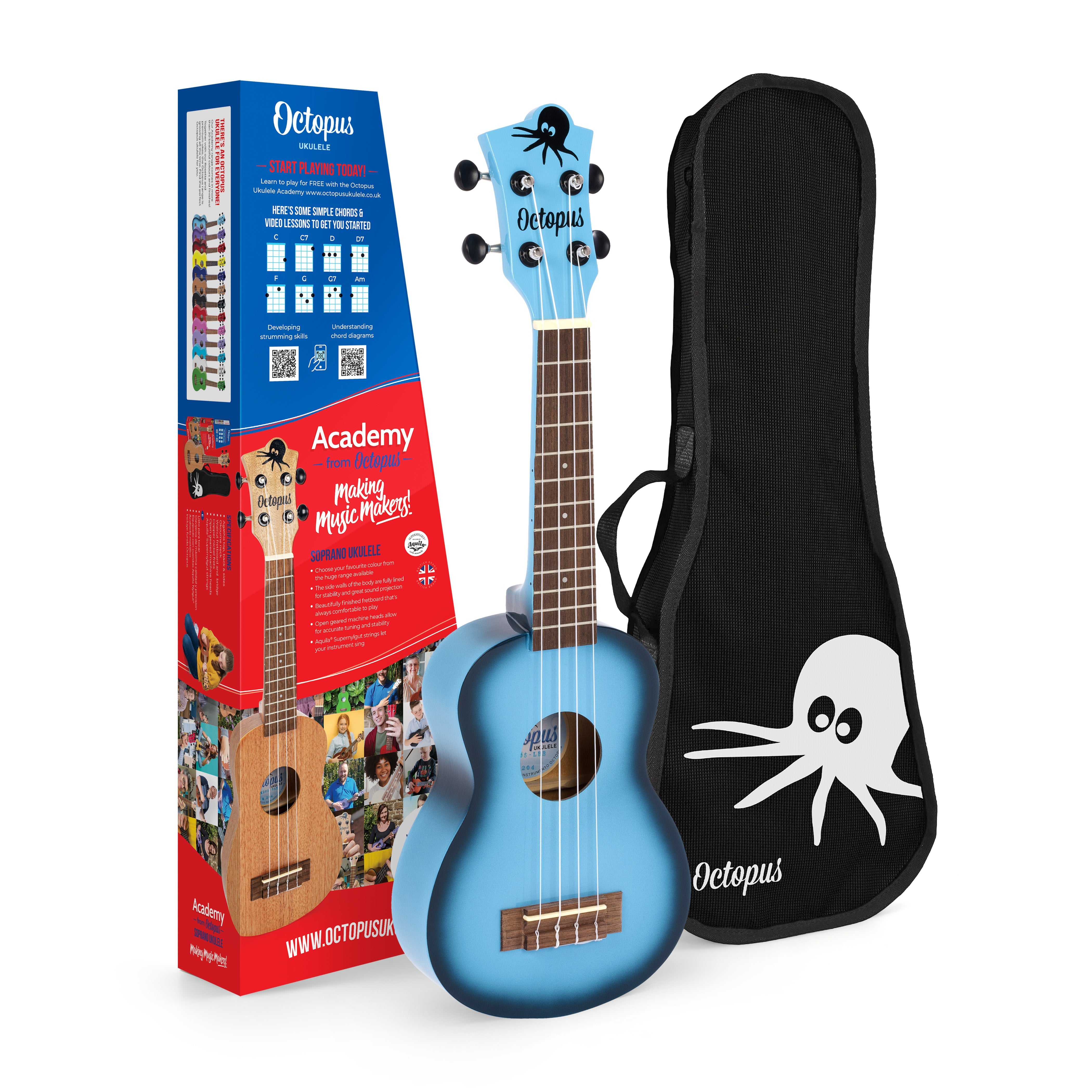 UK205-LBB12 - Octopus Academy Soprano Ukulele 12-pack Light blue burst / A1