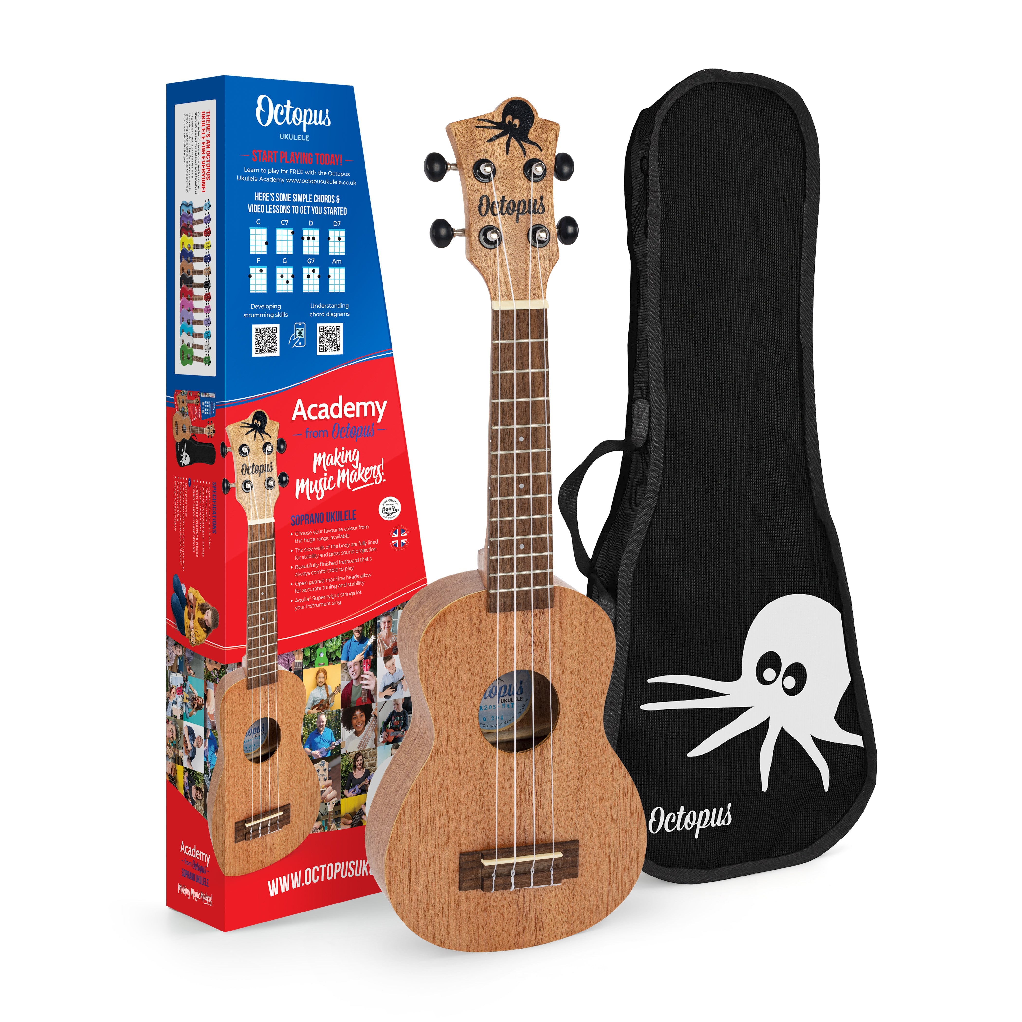 UK205-NAT12 - Octopus Academy Soprano Ukulele 12-pack Natural / A1