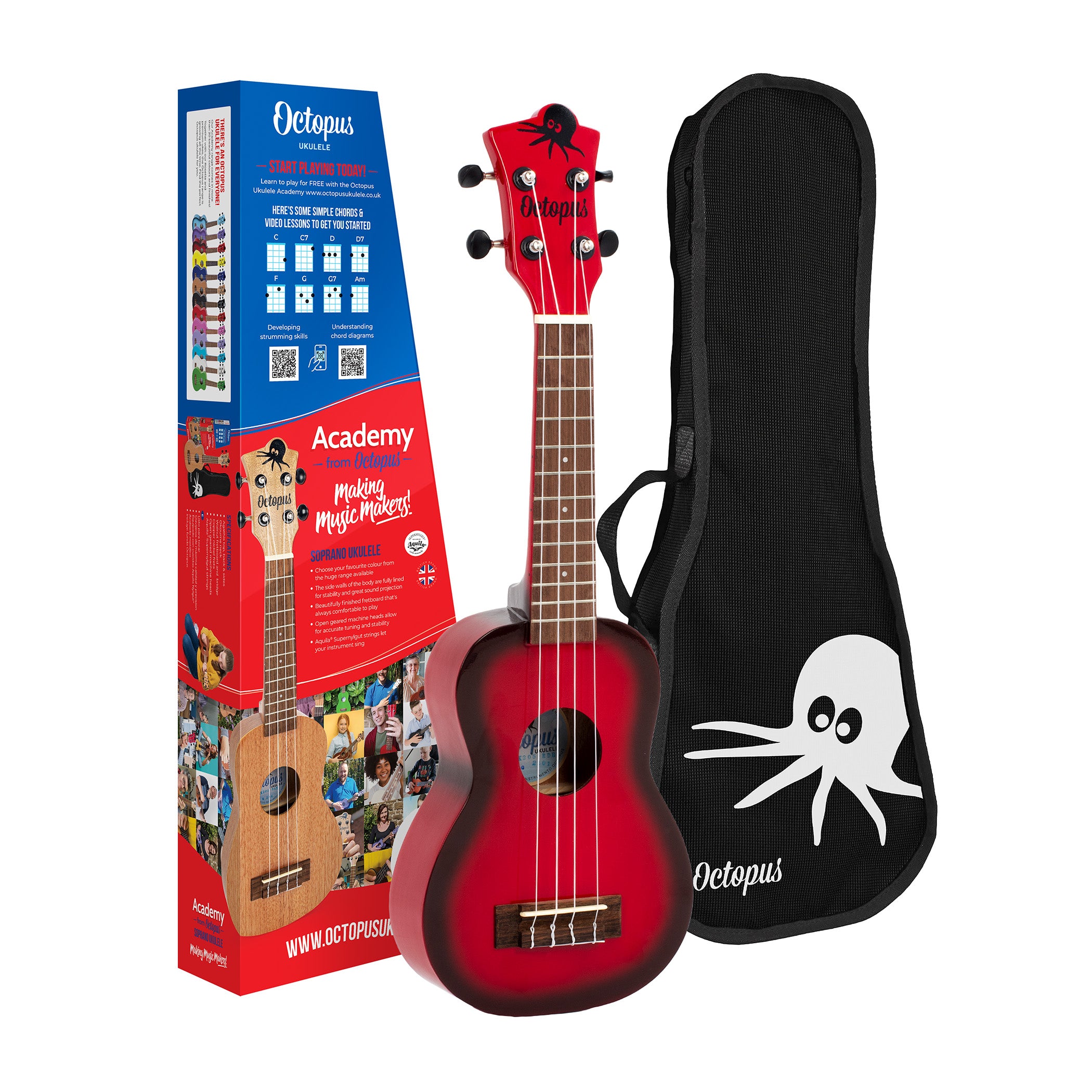 Octopus Academy soprano ukulele - Red burst
