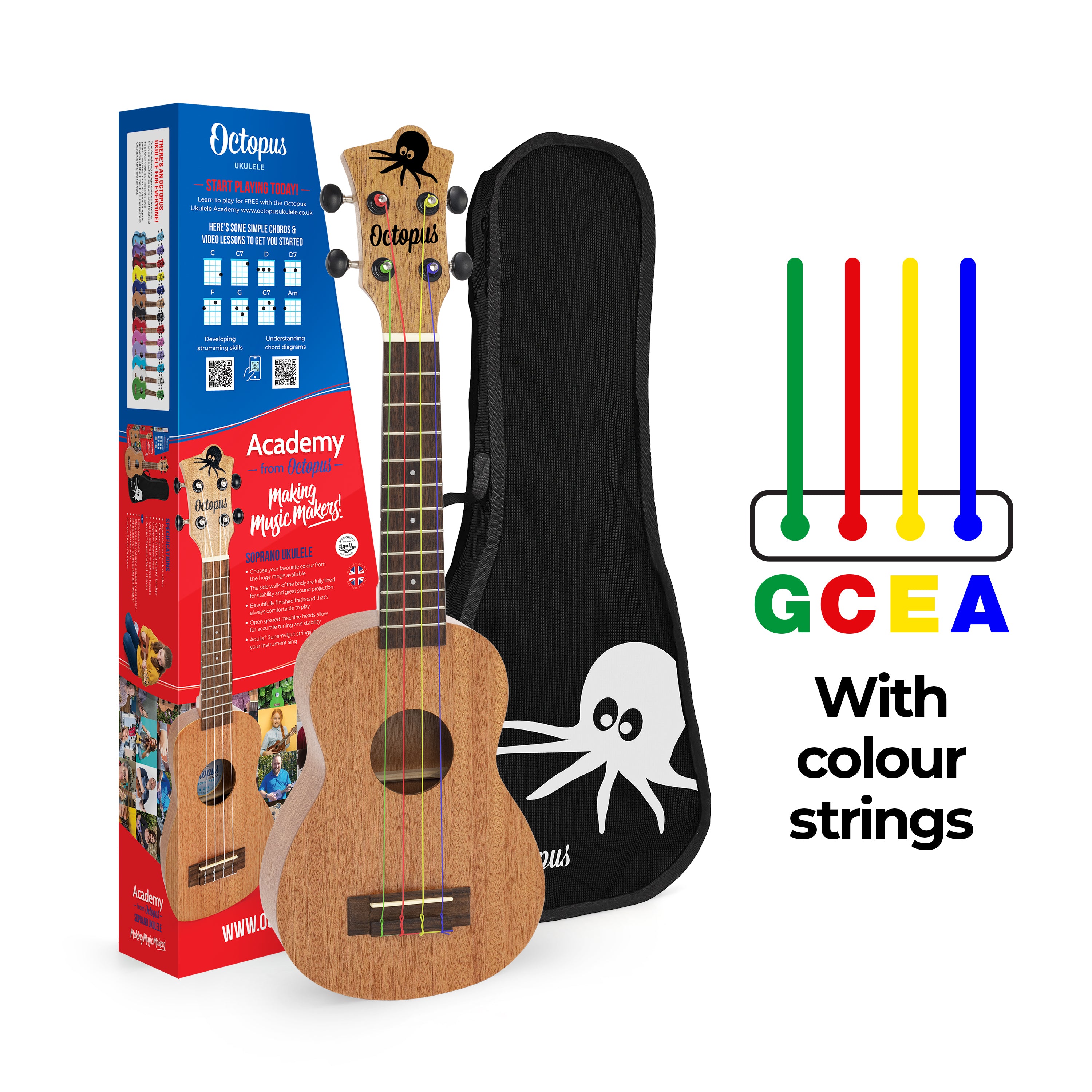 Octopus Academy soprano ukulele - colour strings