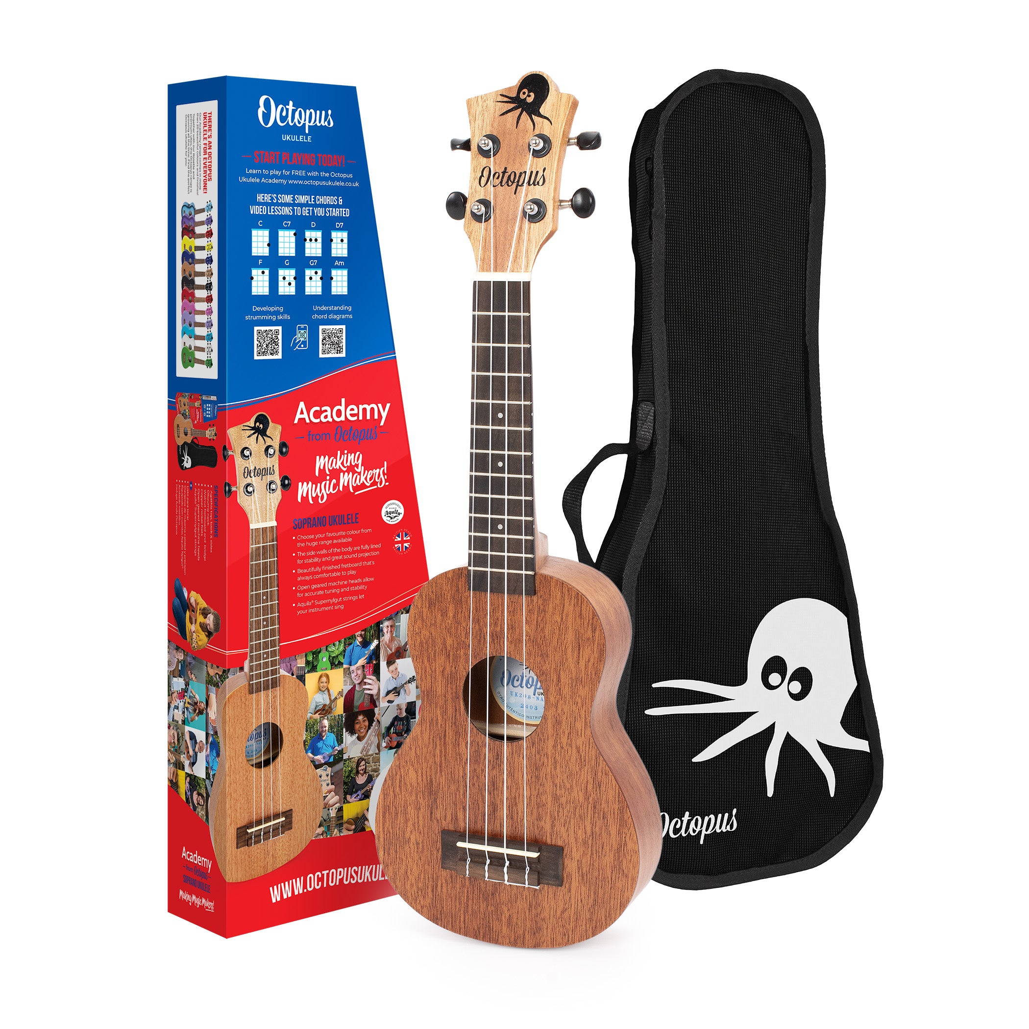UK208-NAT - Octopus Academy soprano ukulele left handed Natural A1