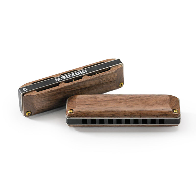 Suzuki M-20W Manji 10-hole wooden cover diatonic harmonica - A