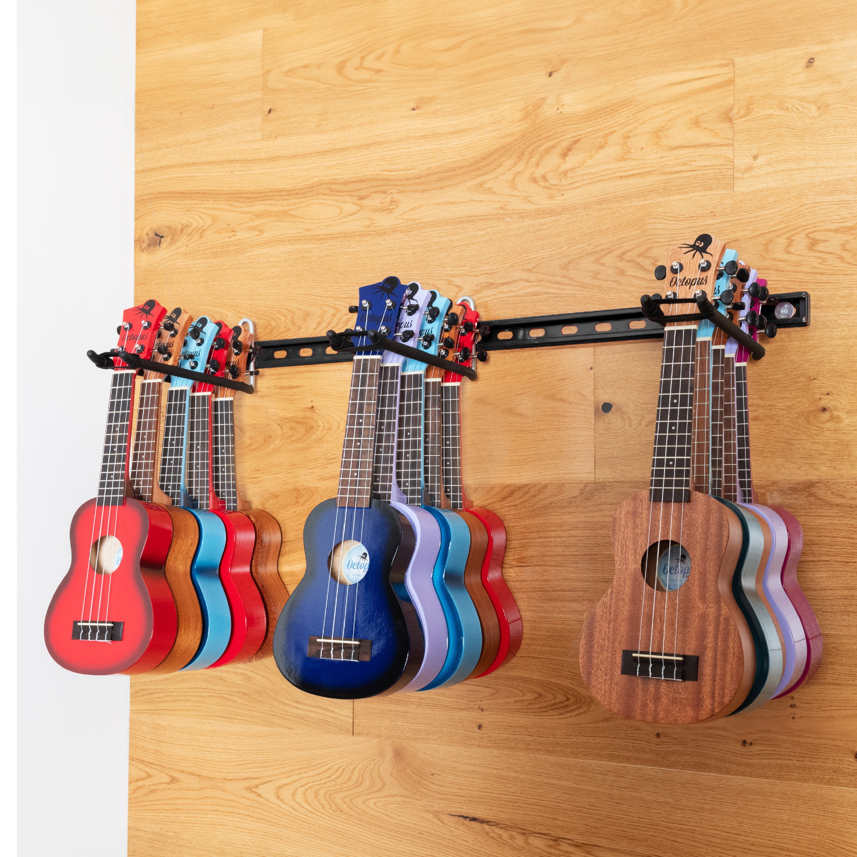 Ukulele wall hanger for up to 15 ukuleles - Black
