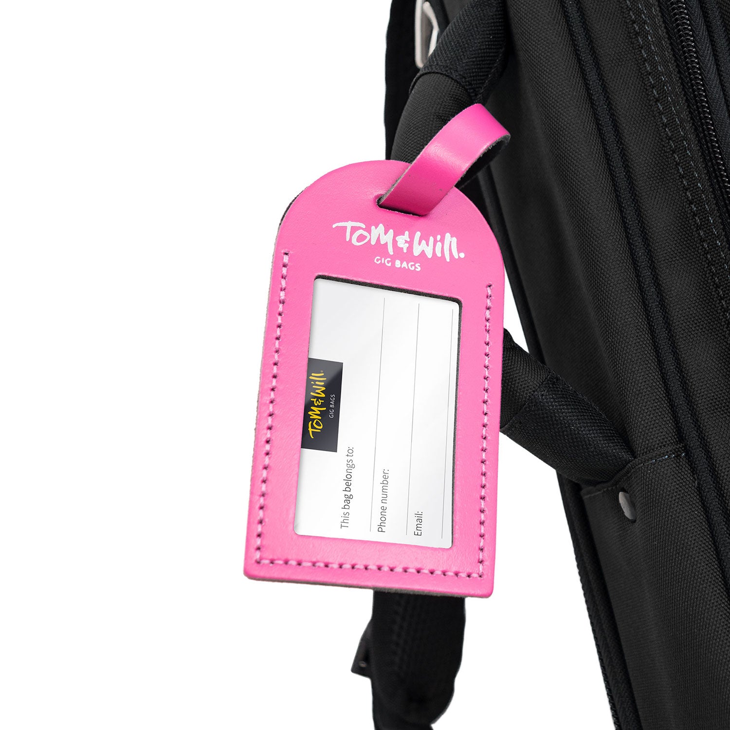 Tom & Will leather luggage tag - Cabaret pink