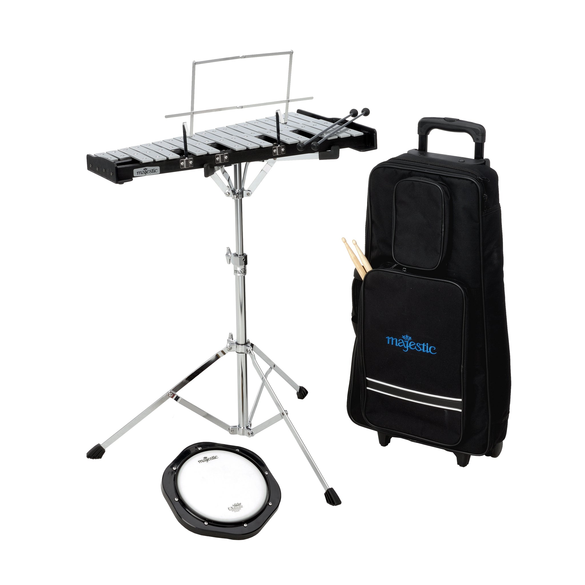 AK32PC - Majestic Glockenspiel & 8" practice pad kit with trolley A1
