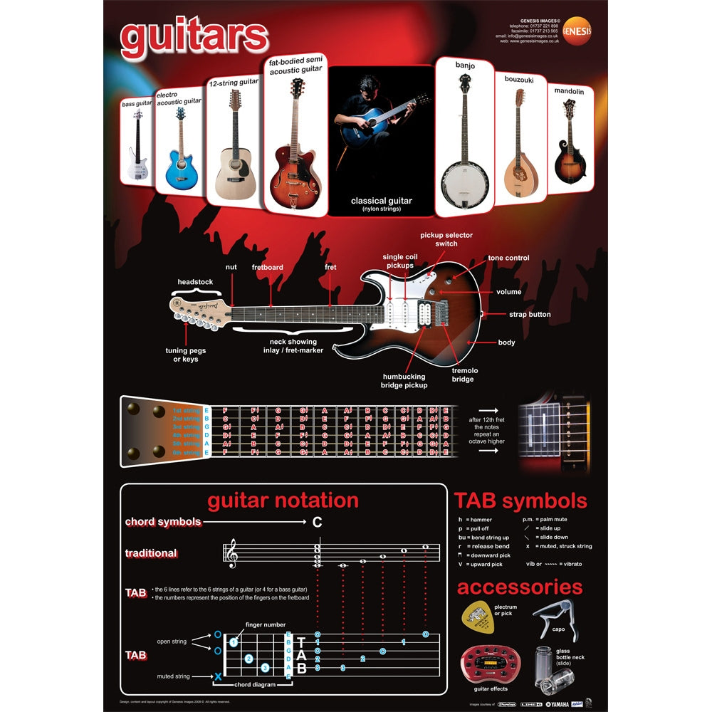 GNS-25 - Guitars - A1 educational poster A1