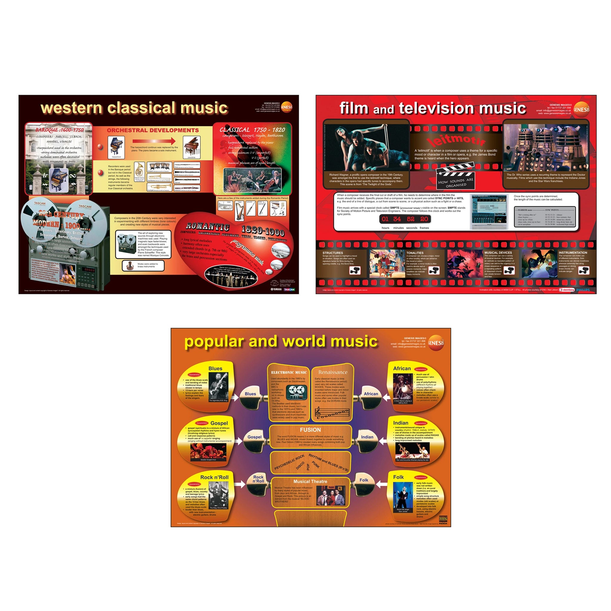 GNS-43 - Genesis Images Pack of 3 - Musical styles A1 wall posters A1