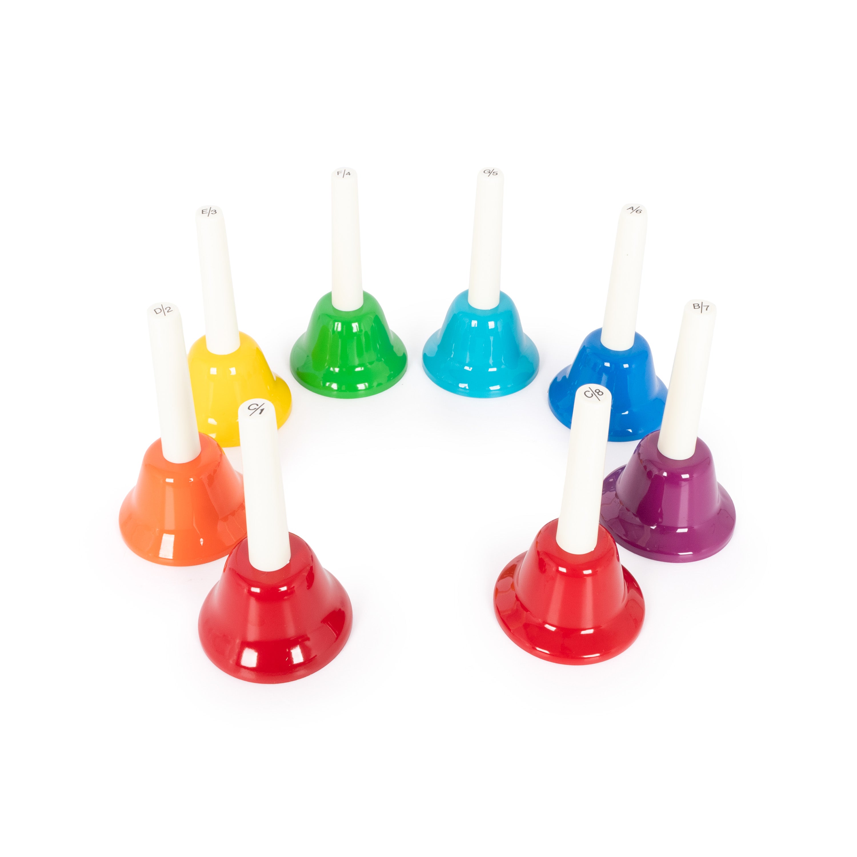 HB8 - Percussion Workshop pack of 8 coloured hand bells A1