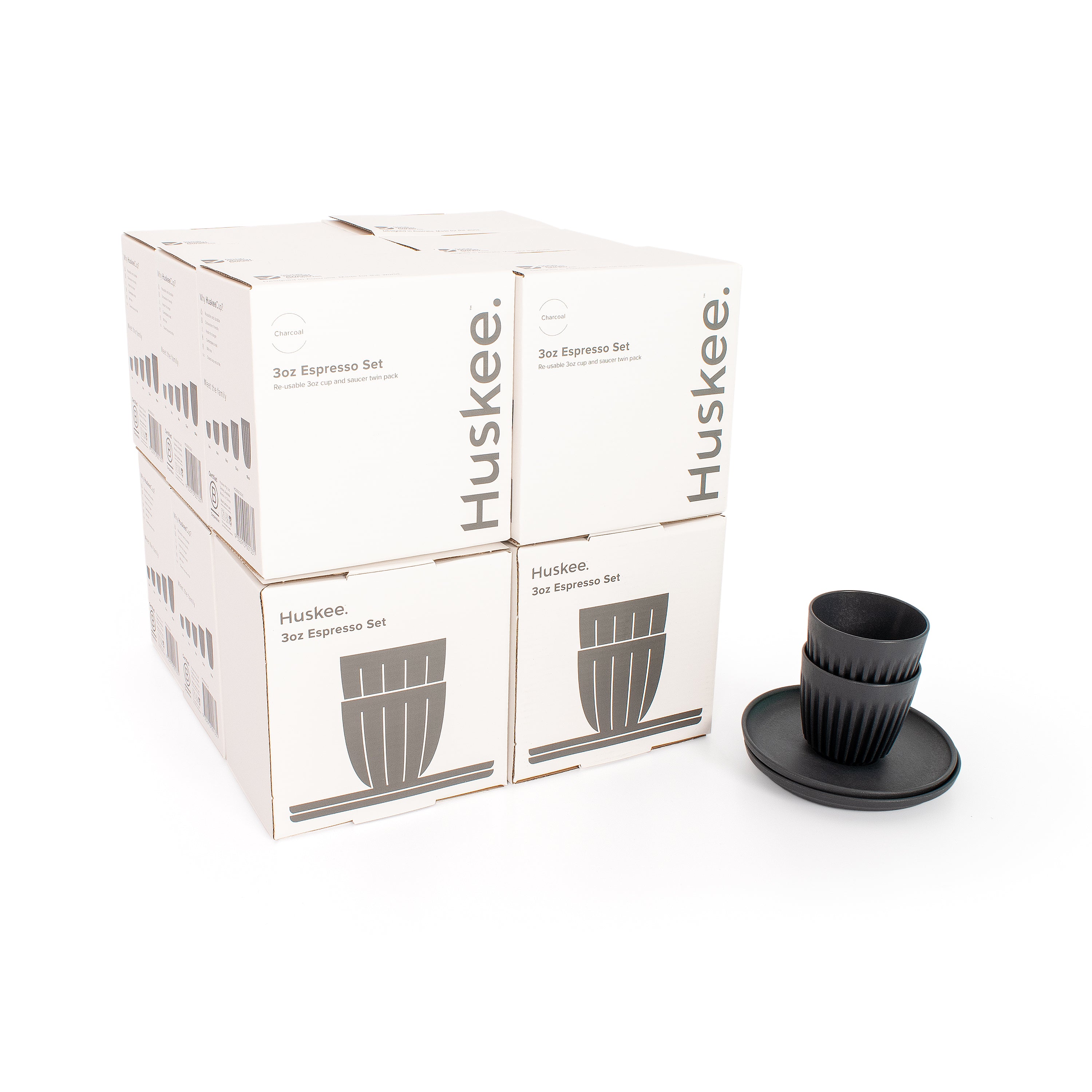 HC03SC24-E - 12x 3oz Espresso HuskeeCup and Saucer Set of 2 Charcoal / A1