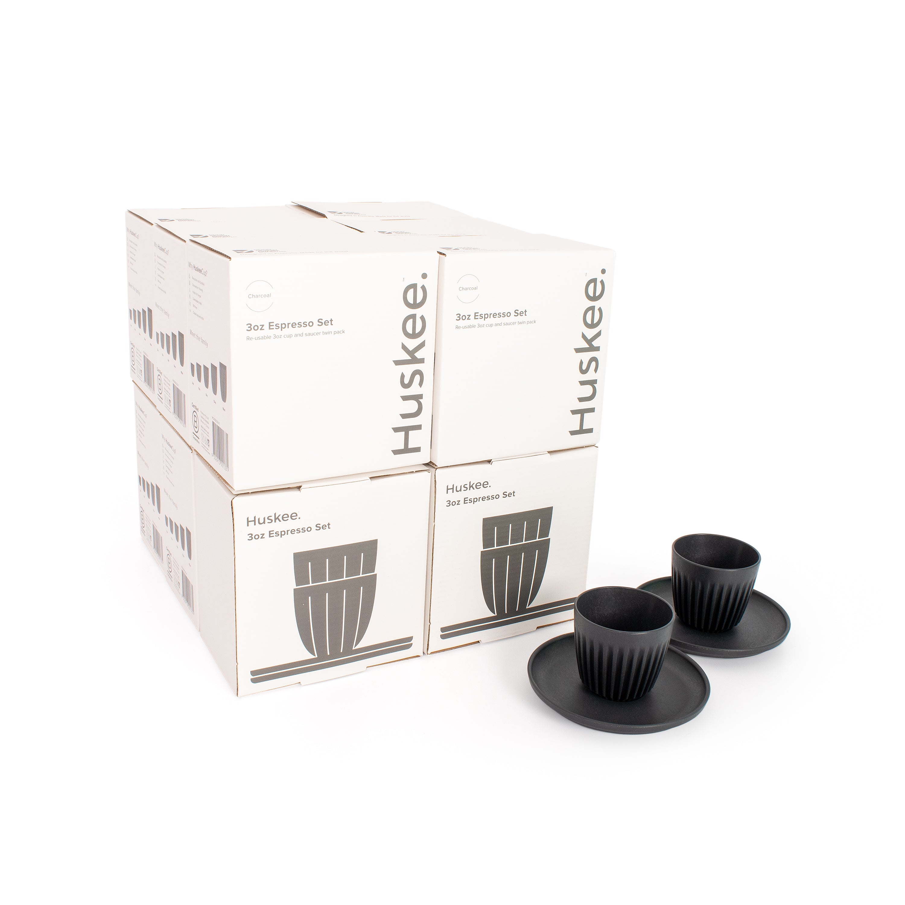 HC03SC24-E - 12x 3oz Espresso HuskeeCup and Saucer Set of 2 Charcoal / A1
