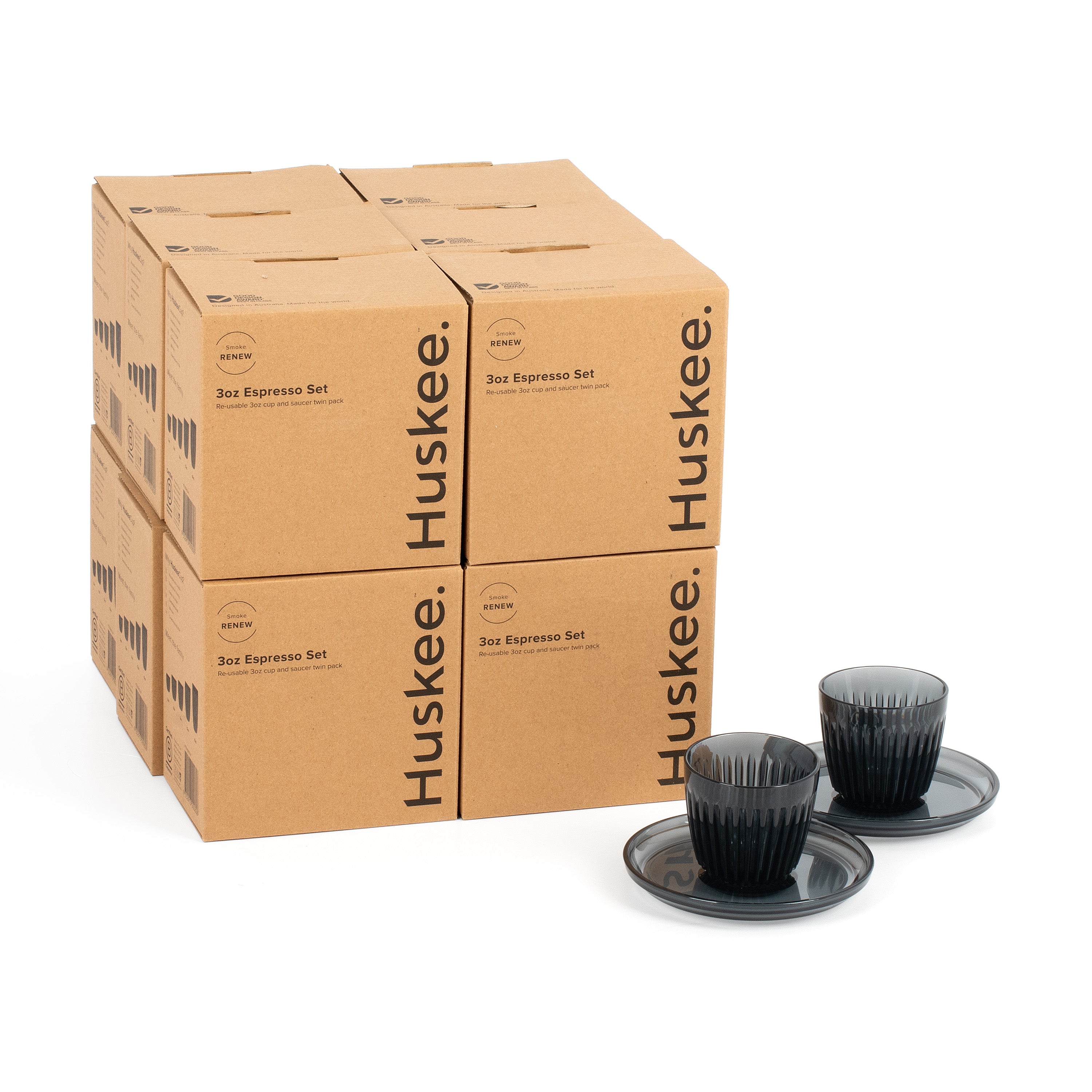 HT03SK24-R - 12x 3oz Espresso HuskeeRenew Cup & Saucer Set of 2 Smoke / A1