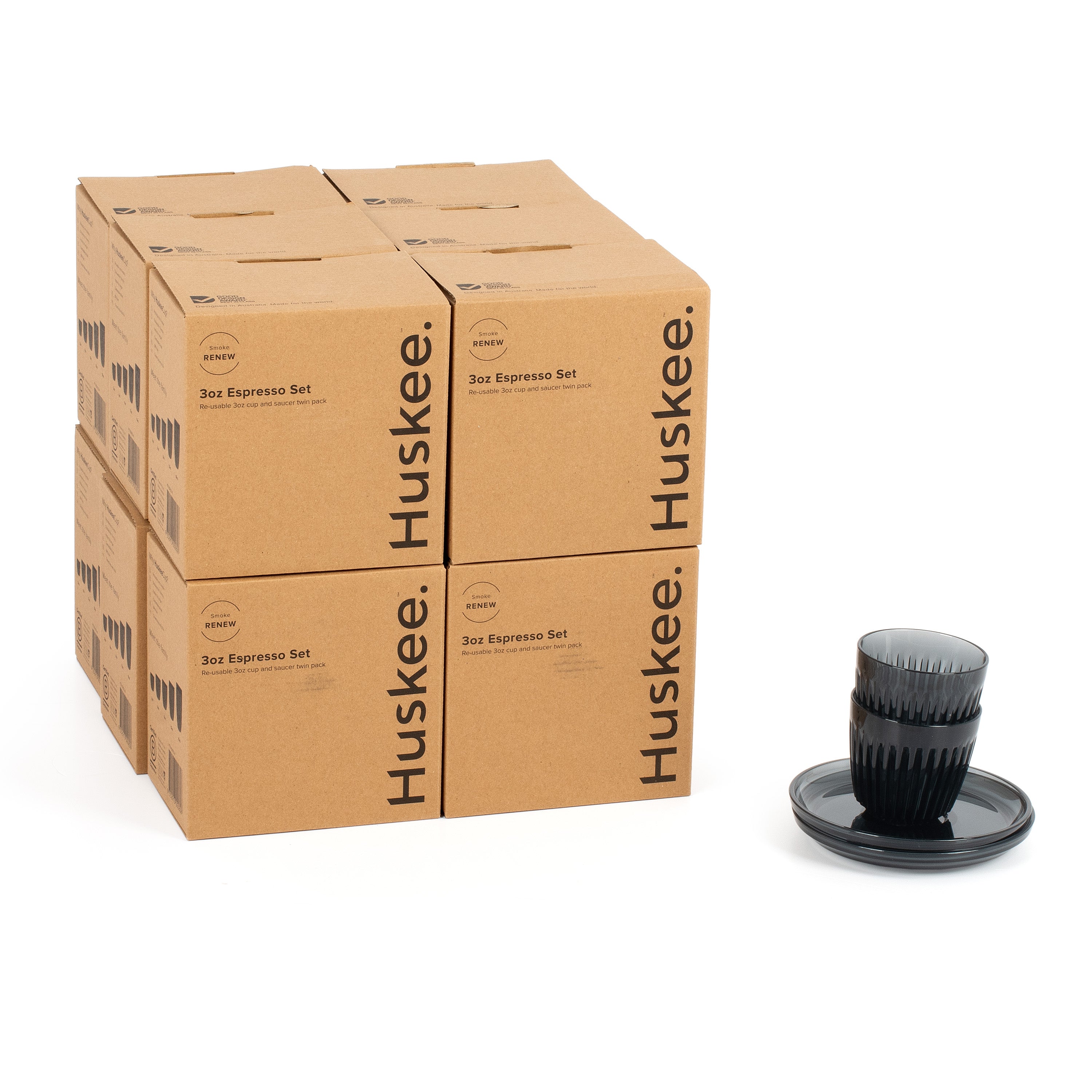 HT03SK24-R - 12x 3oz Espresso HuskeeRenew Cup & Saucer Set of 2 Smoke / A1