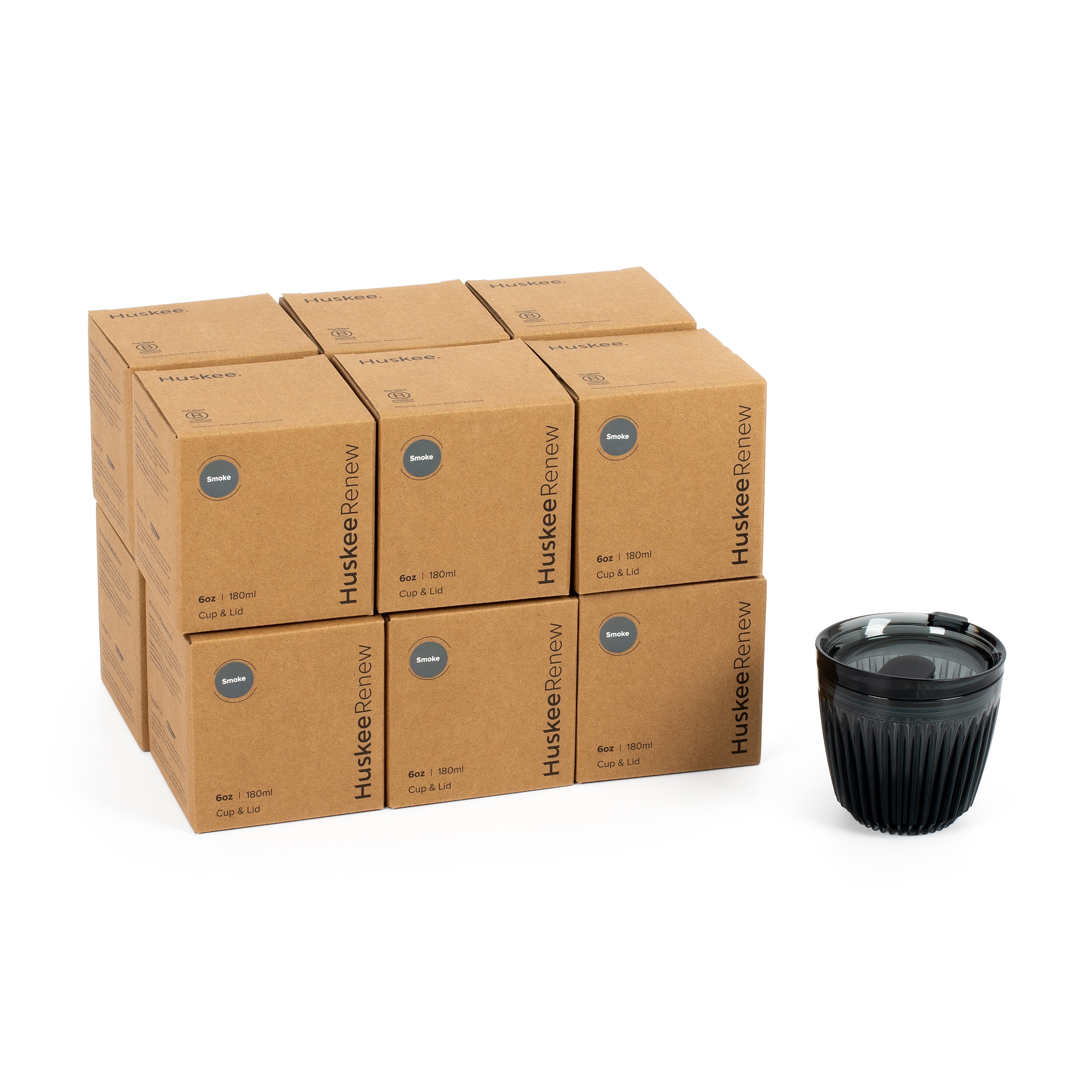 HT06PK12-R - 12 x 6oz HuskeeRenew cups with lids Smoke / A1