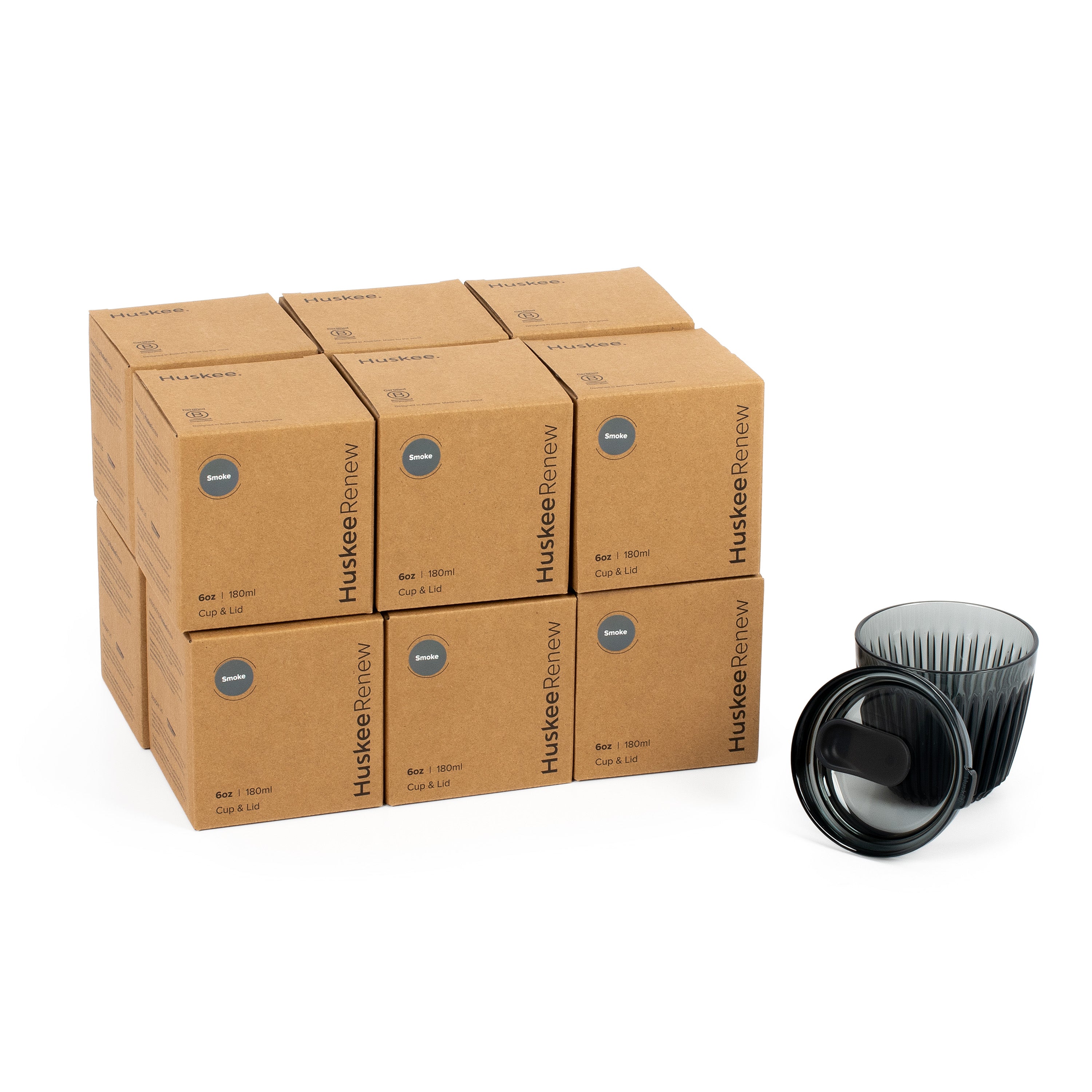 HT06PK12-R - 12 x 6oz HuskeeRenew cups with lids Smoke / A1