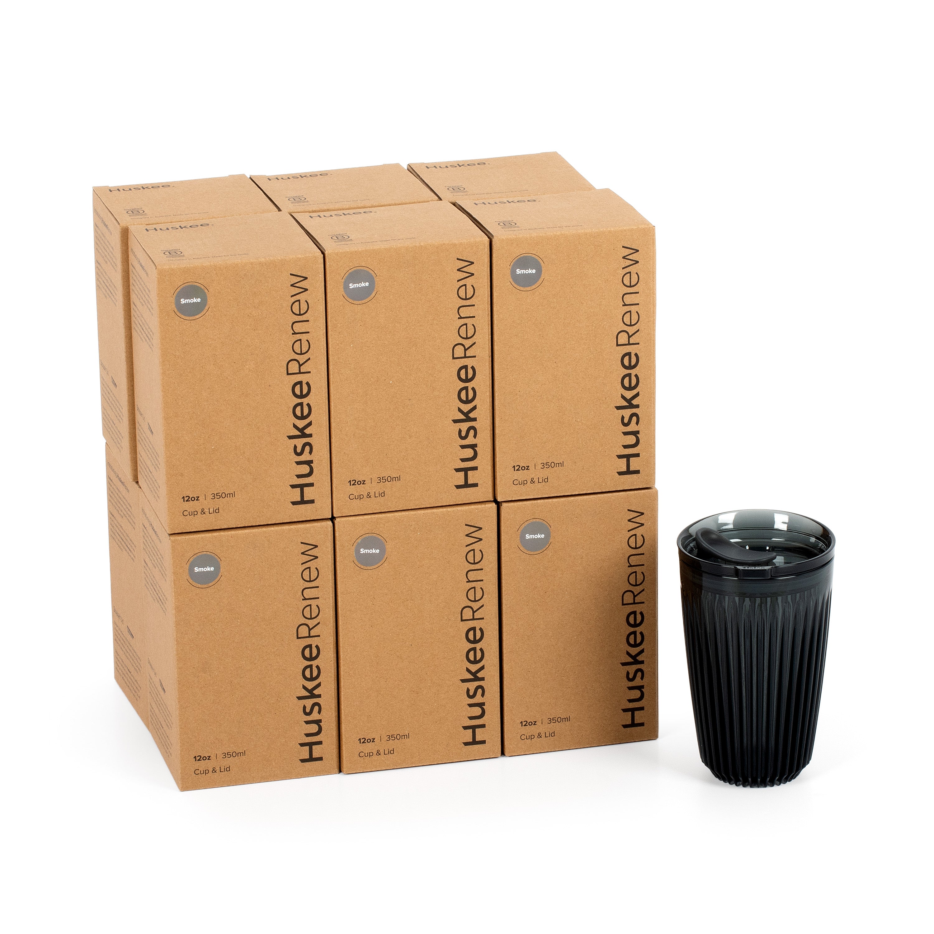 HT12PK12-R - 12 x 12oz HuskeeRenew Cups with lids Smoke / A1