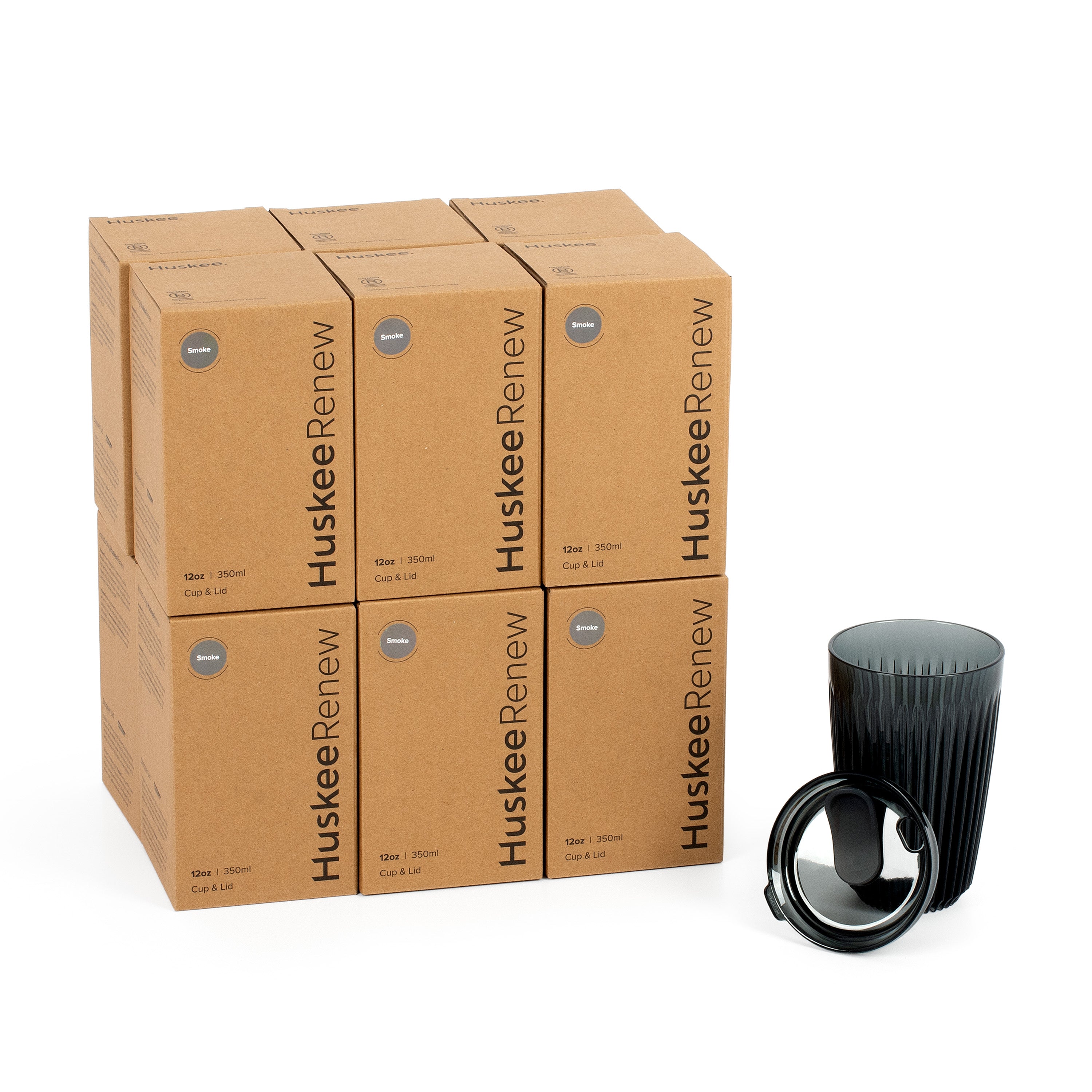HT12PK12-R - 12 x 12oz HuskeeRenew Cups with lids Smoke / A1
