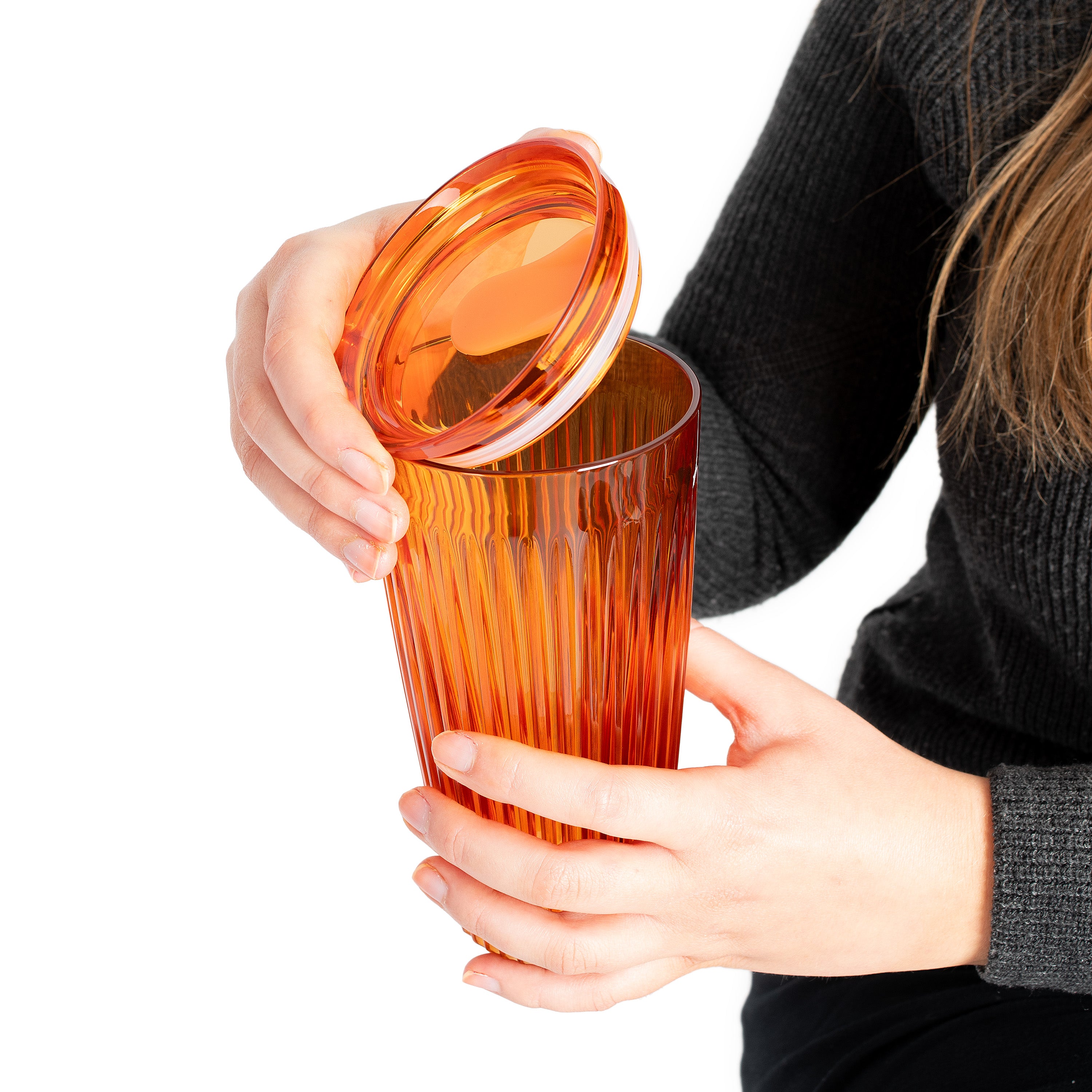 HT16PA12-R - 12 x 16oz HuskeeRenew Cups with lids Amber / A1