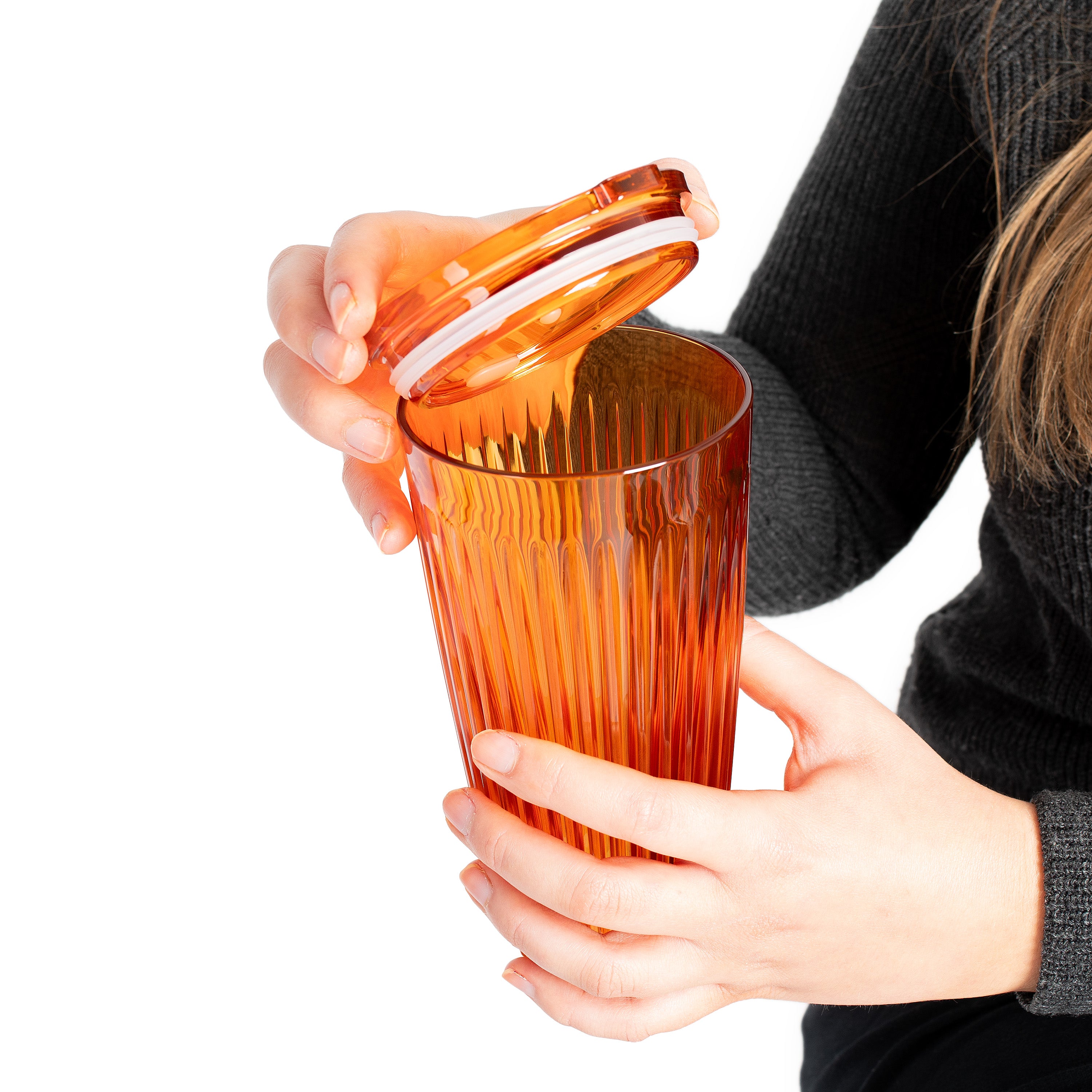 HT16PA12-R - 12 x 16oz HuskeeRenew Cups with lids Amber / A1
