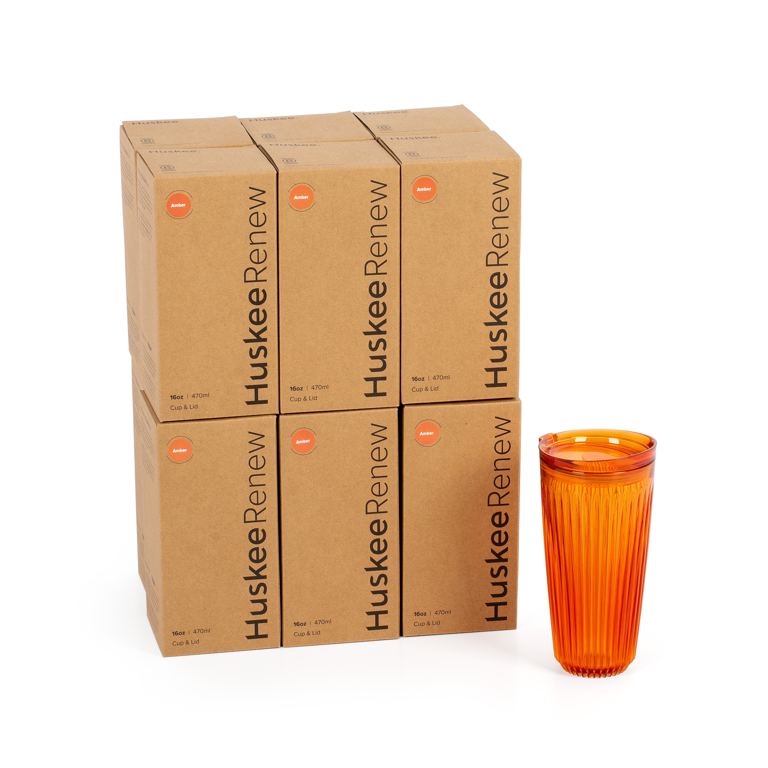 HT16PA12-R - 12 x 16oz HuskeeRenew Cups with lids Amber / A1