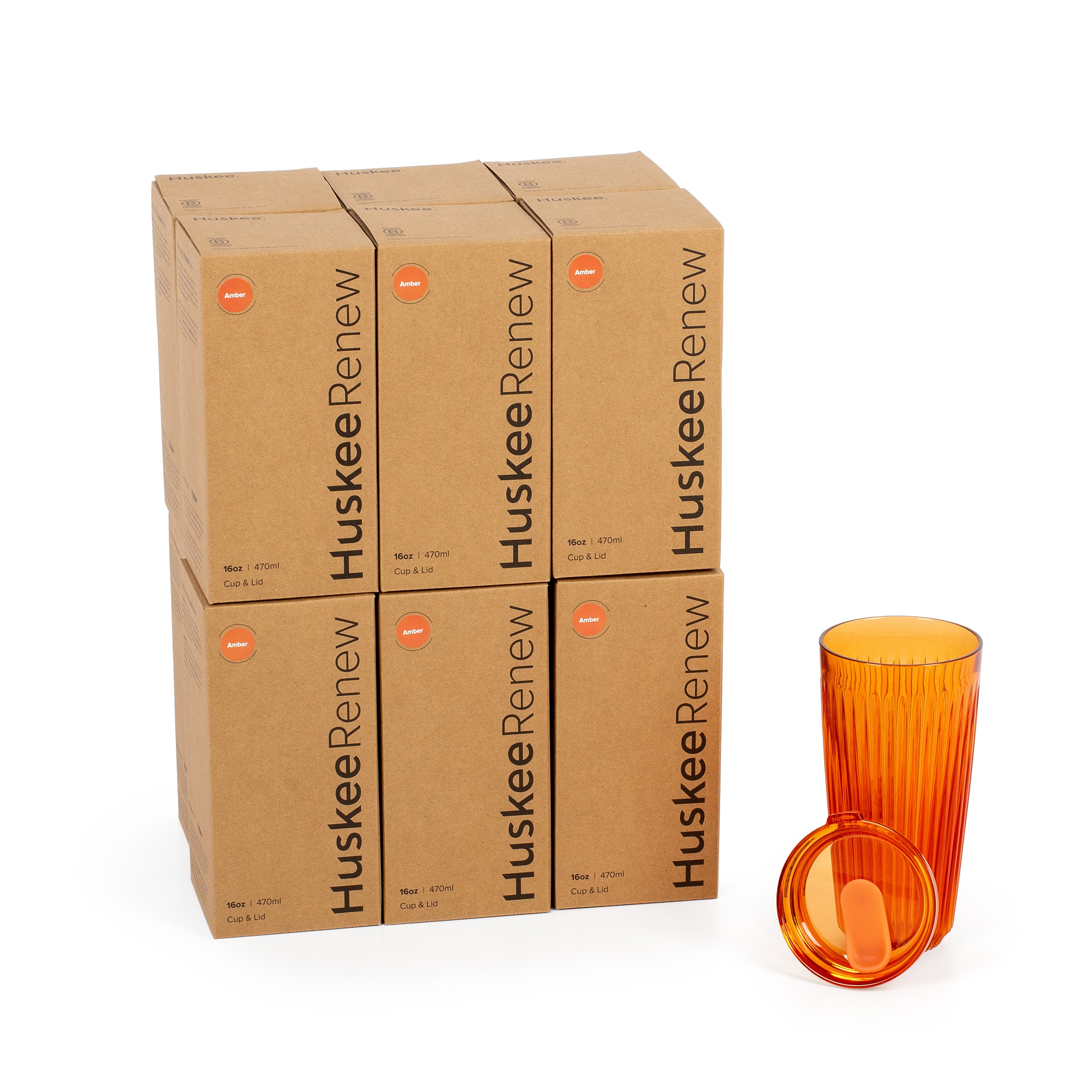 HT16PA12-R - 12 x 16oz HuskeeRenew Cups with lids Amber / A1
