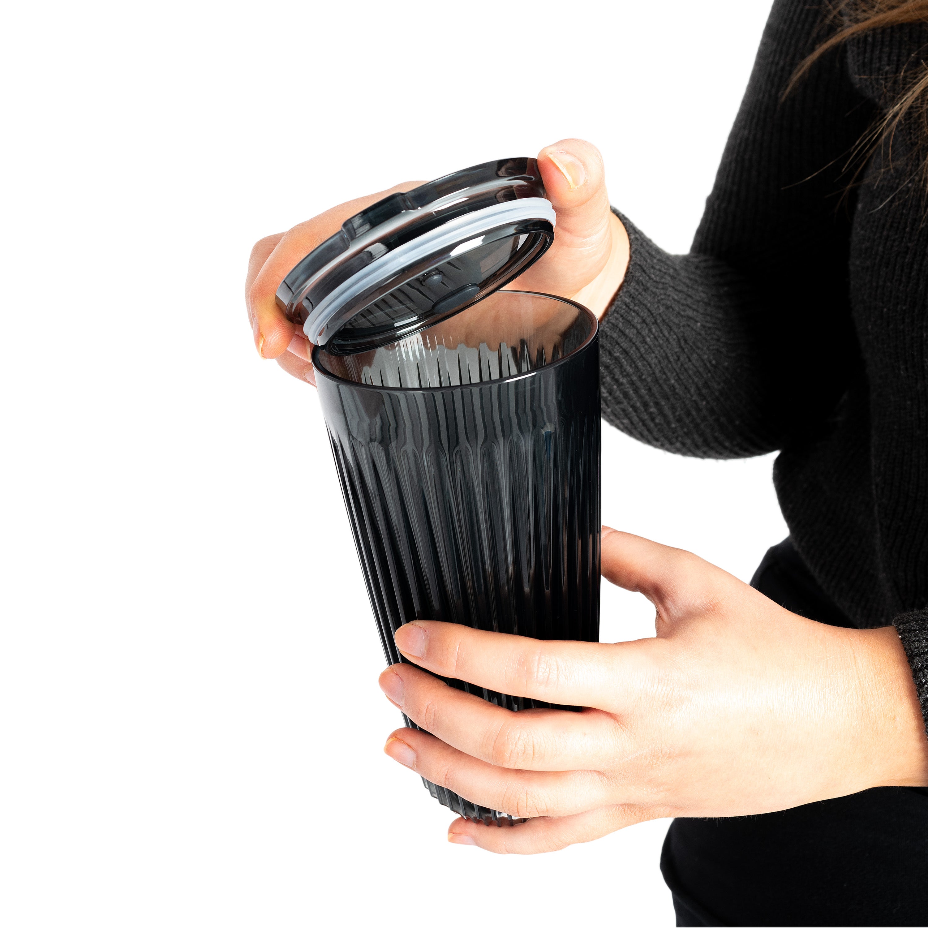 HT16PK12-R - 12 x 16oz HuskeeRenew Cups with lids Smoke / A1