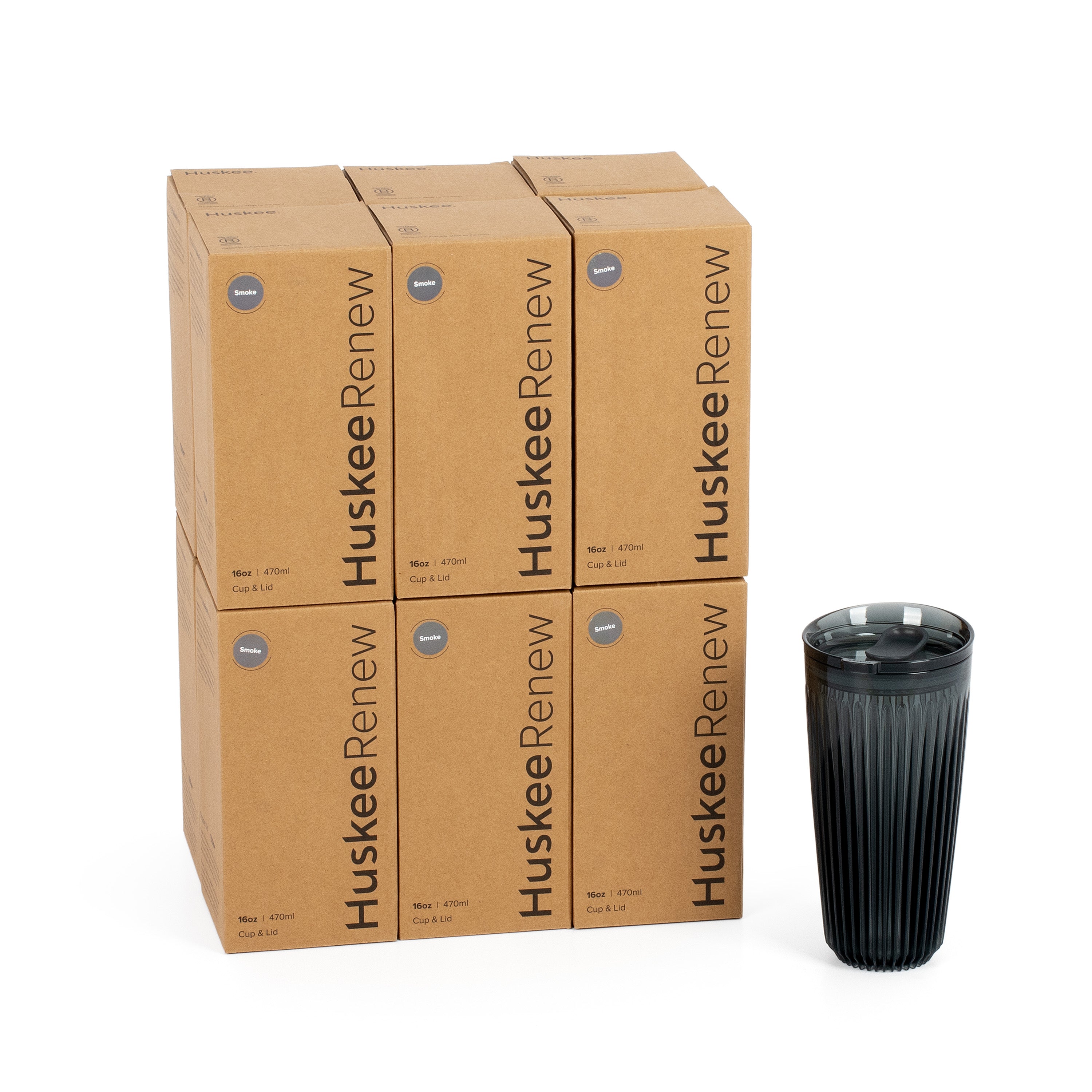 HT16PK12-R - 12 x 16oz HuskeeRenew Cups with lids Smoke / A1