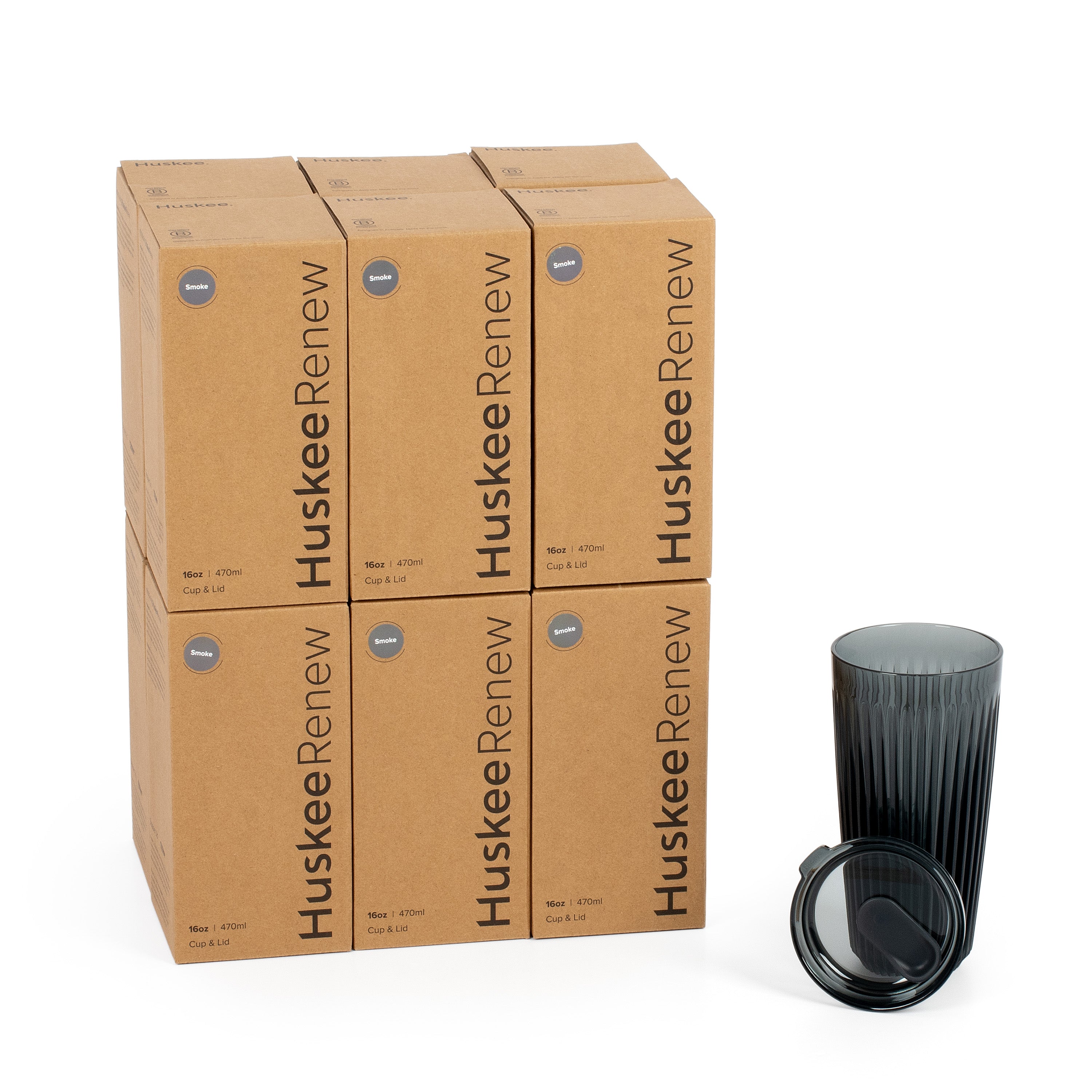 HT16PK12-R - 12 x 16oz HuskeeRenew Cups with lids Smoke / A1