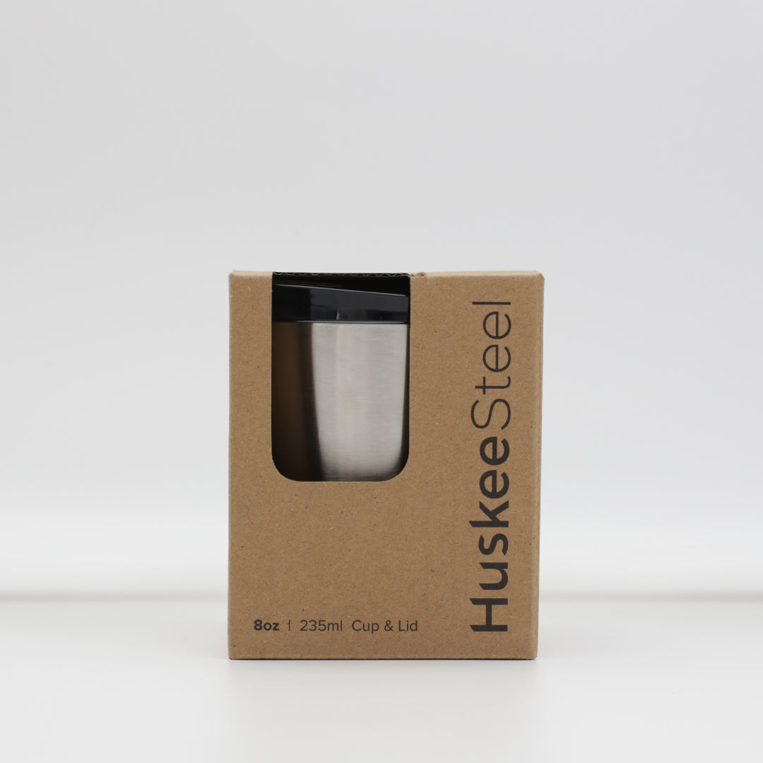 HS08PKU12-S2 - 12x 8oz HuskeeSteel Cup & Lid Brushed steel / A1