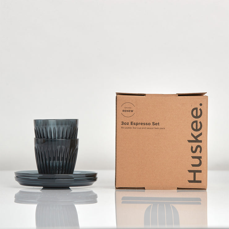 HT03SK02-R - 3oz Espresso HuskeeRenew Cup & Saucer Set of 2 Smoke