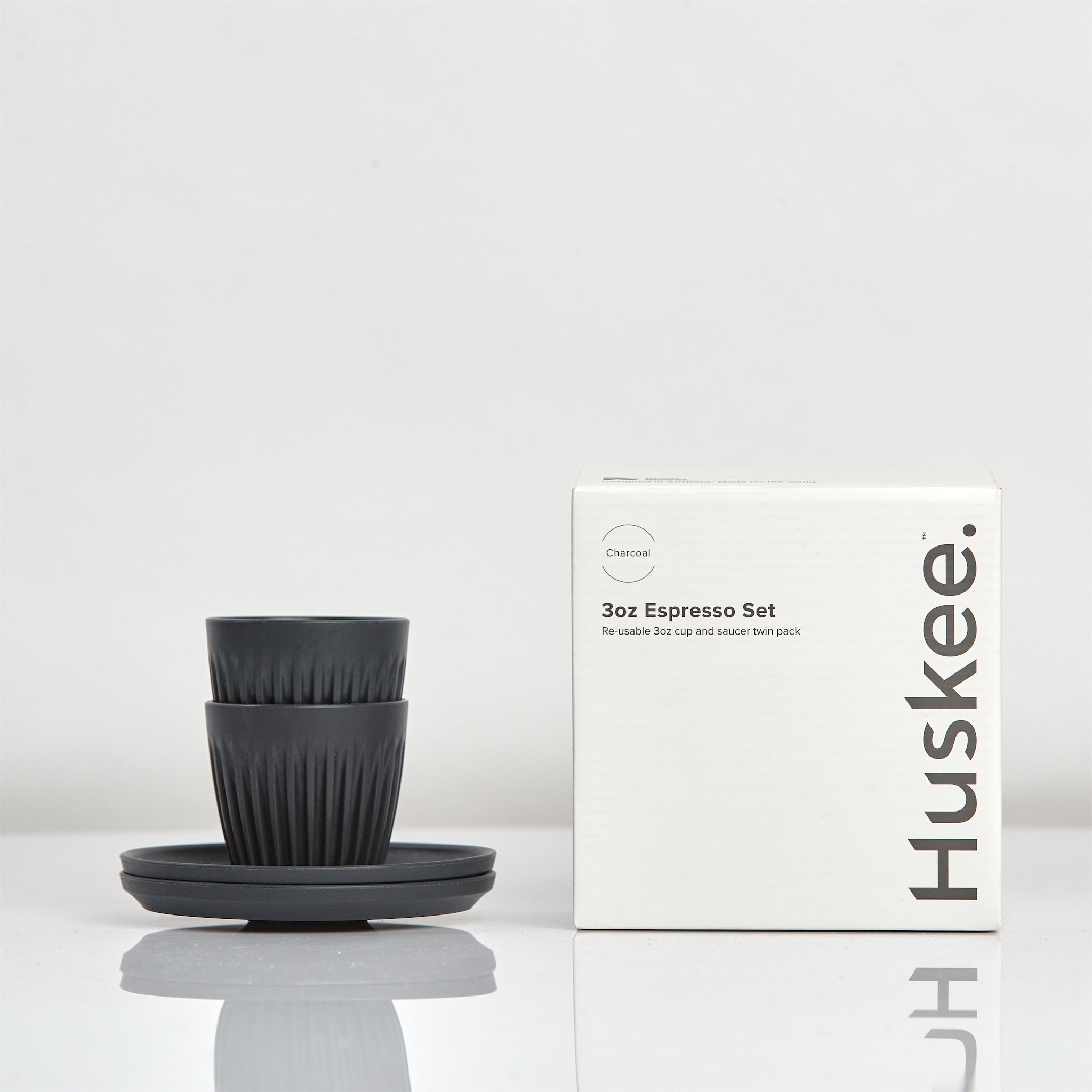 HC03SC02-E - 3oz Espresso HuskeeCup and Saucer Set of 2 Charcoal / A1
