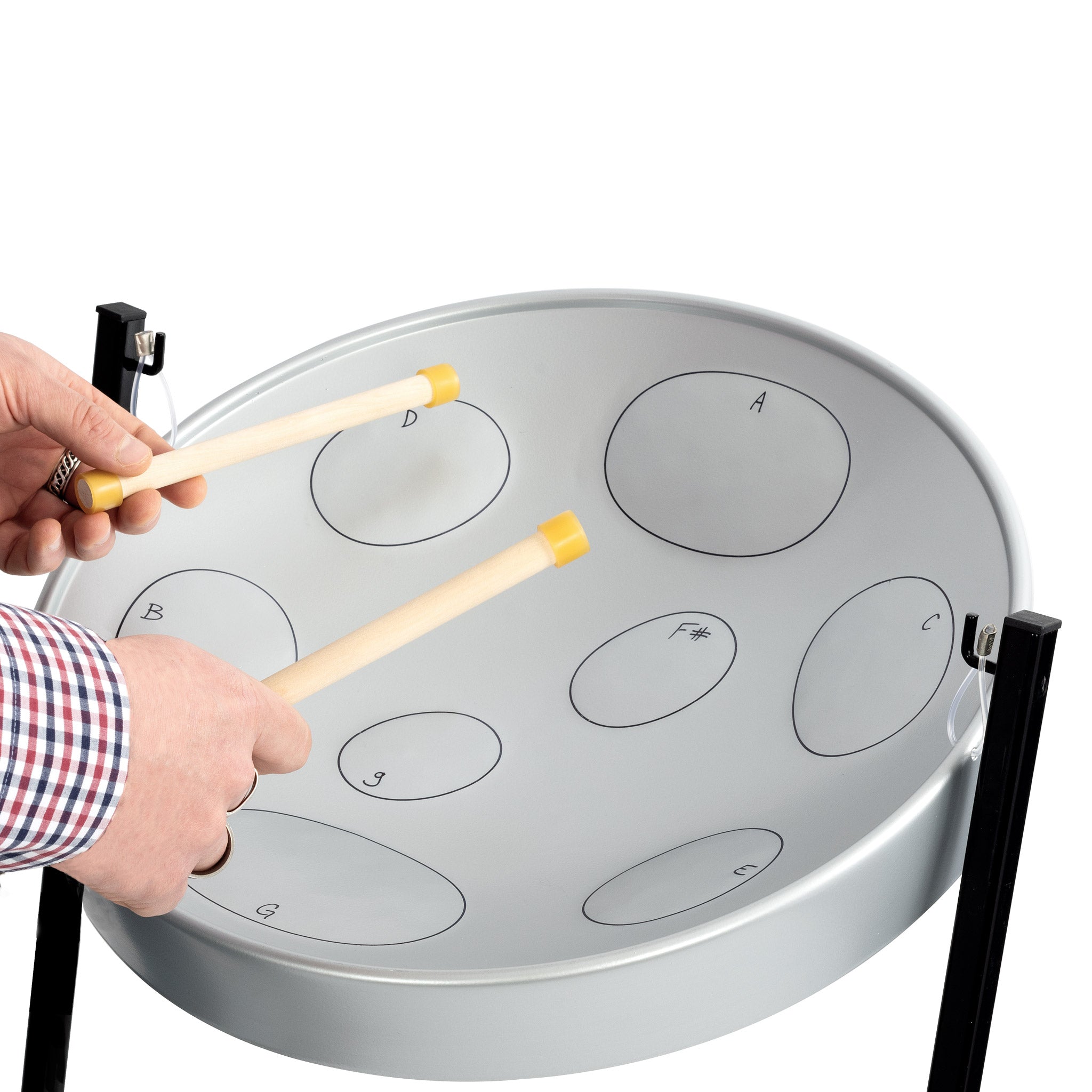 JJ1158-GY-4PK - Pack of 4 Jumbie Jam steel pan with metal Z stand - grey pan A1