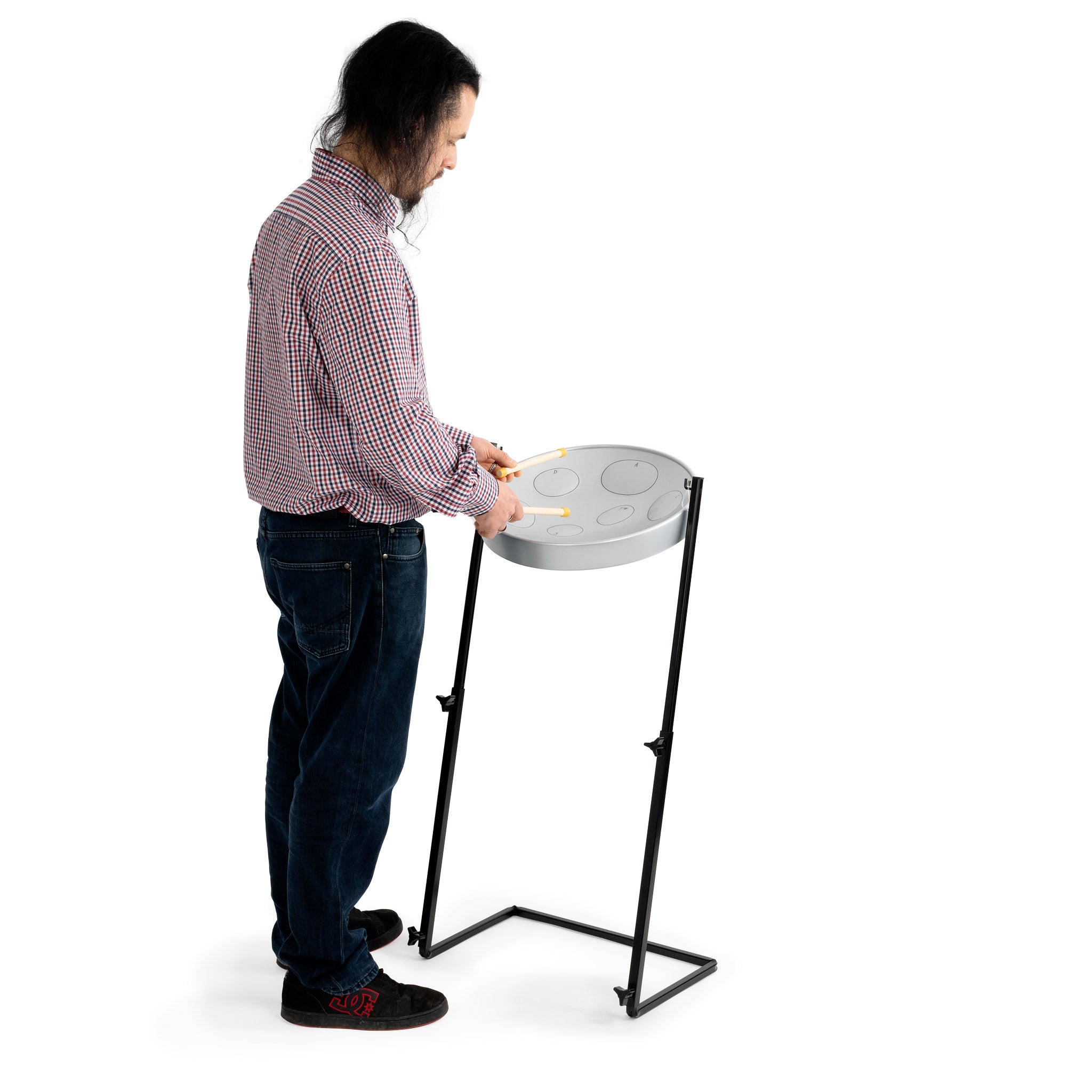 JJ1158-GY - Jumbie Jam steel pan with metal Z stand - grey pan A1