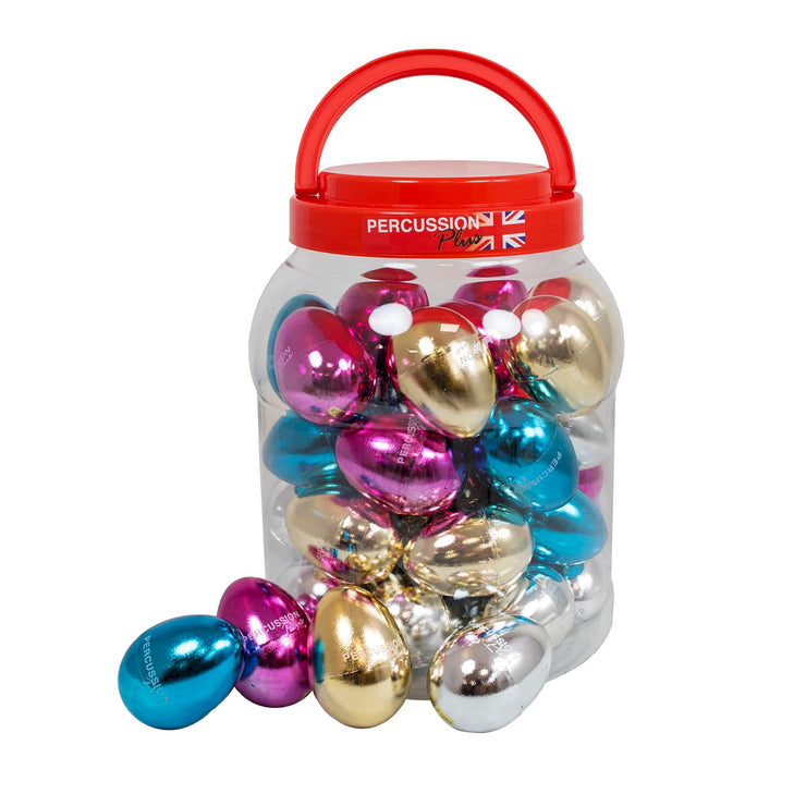 Percussion Plus egg shakers in mixed metallic colours Percussion Plus egg shakers in mixed metallic colours