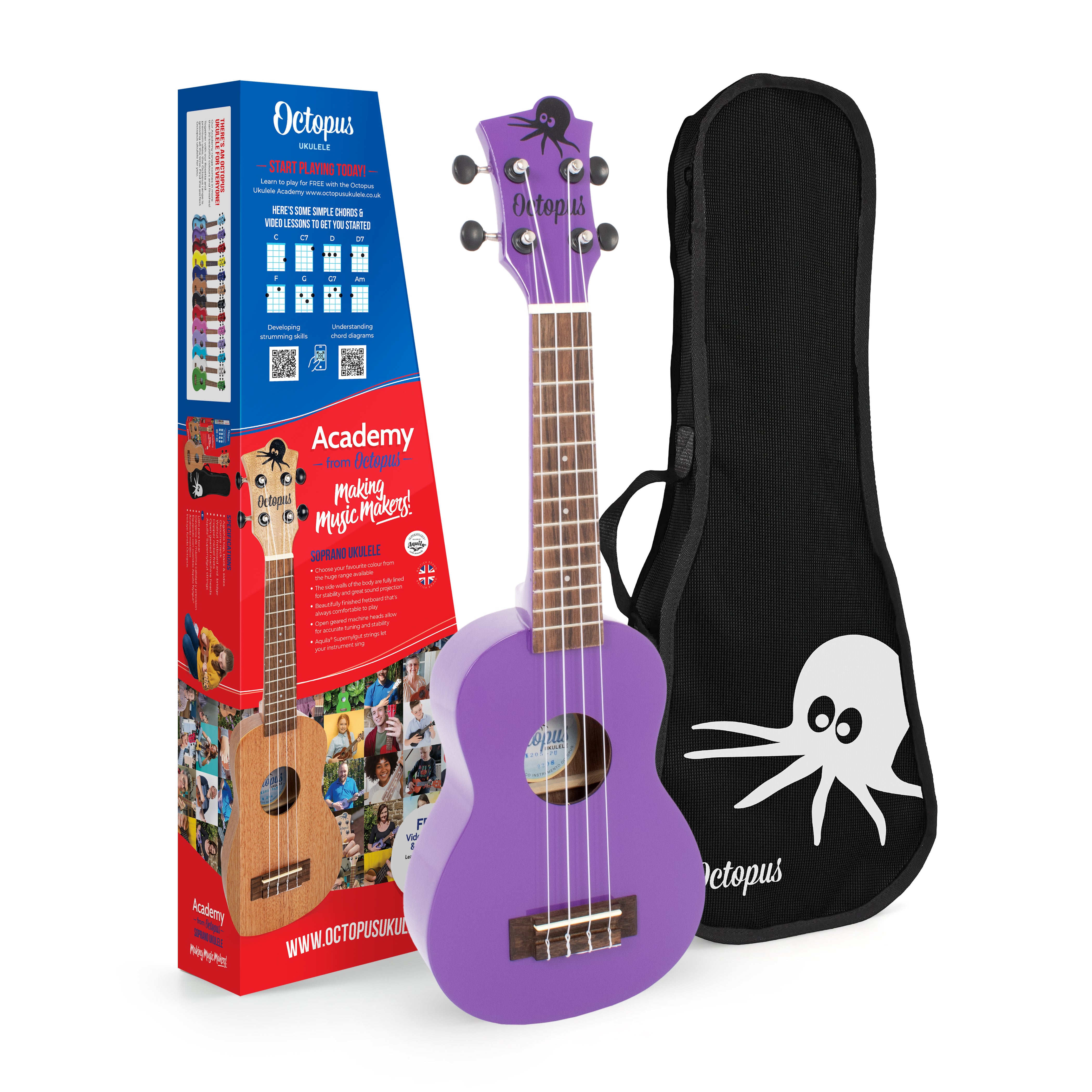 UK205-PU - Octopus Academy soprano ukulele Purple / A1