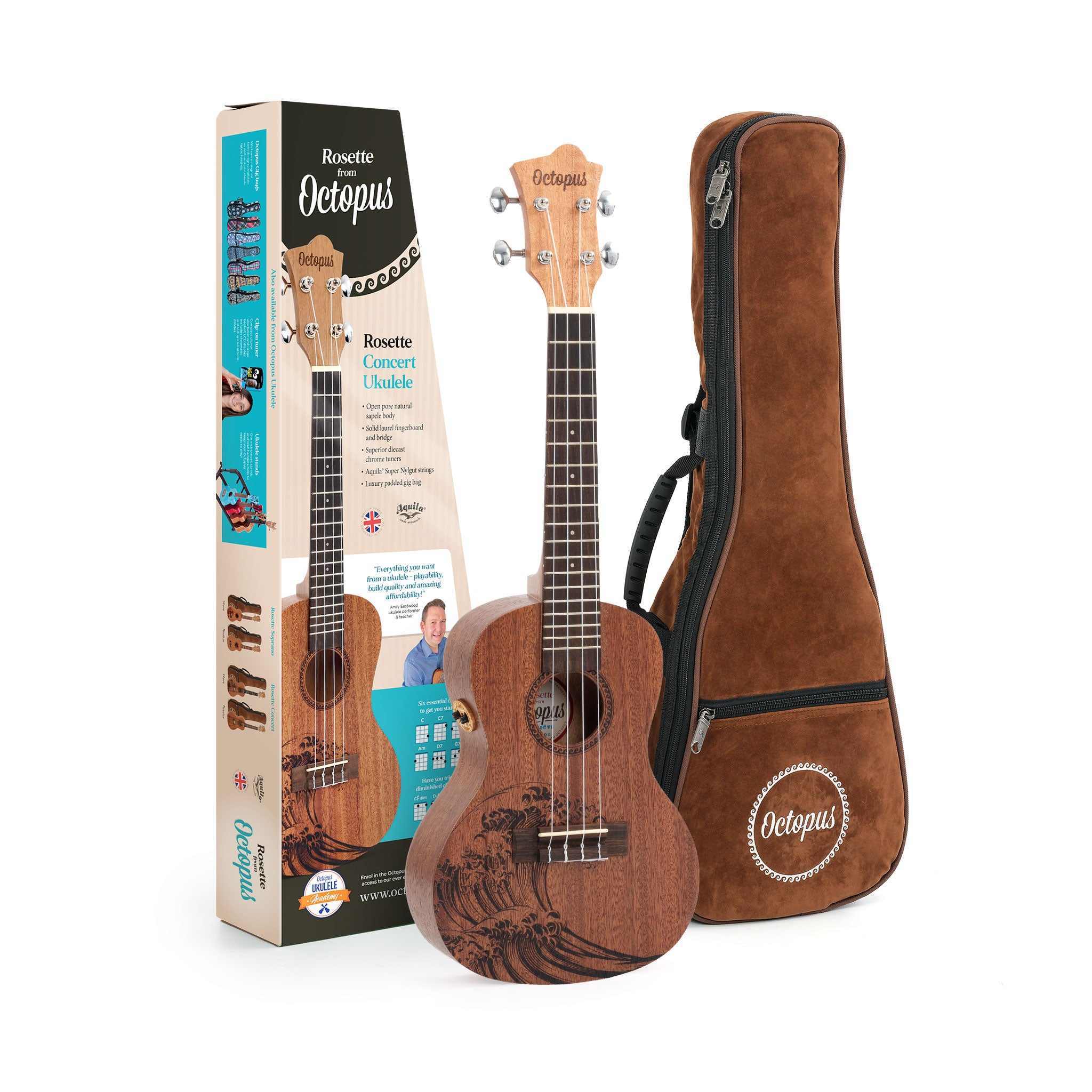 UK230CWE - Octopus Rosette electro concert ukulele - wave motif A1