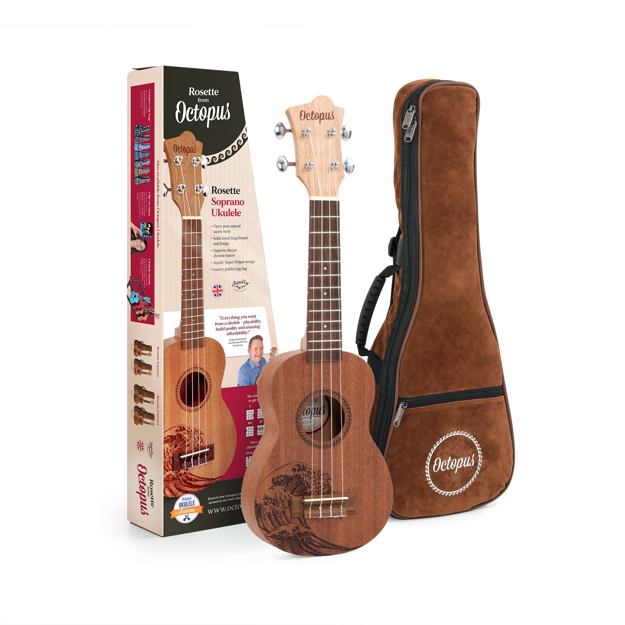 UK230SW - Octopus Rosette soprano ukulele - wave motif A1