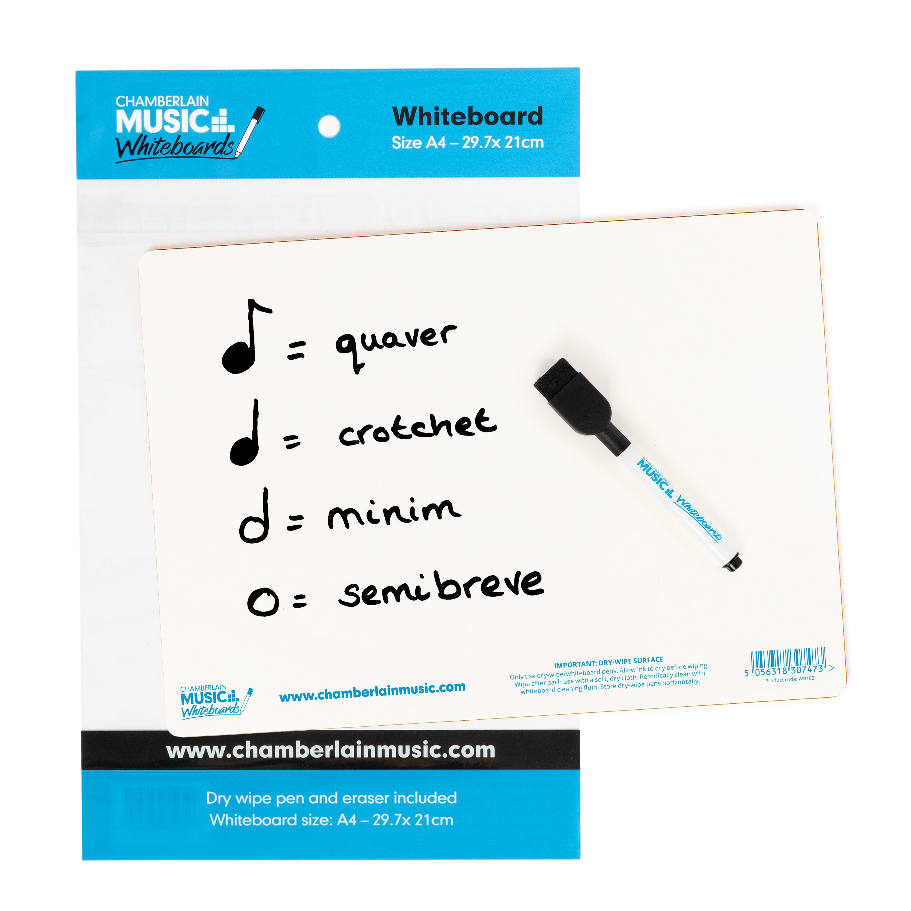 WB102-12PK - Chamberlain Music A4 mini dry-wipe whiteboard - 12 pack A1