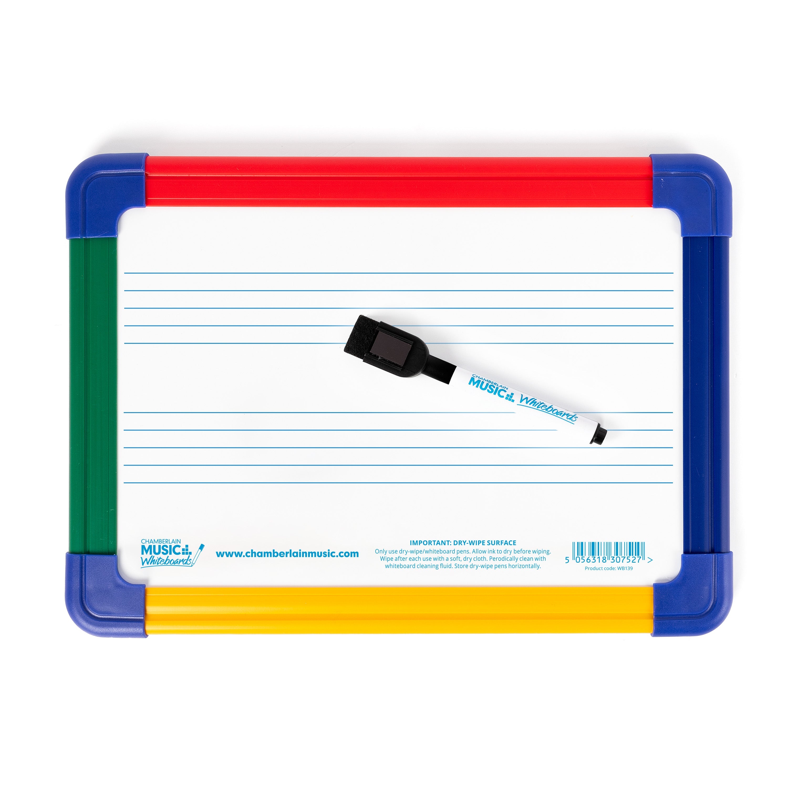 WB139 - Chamberlain Music magnetic A4 mini dry-wipe music whiteboard, 2 staves A1