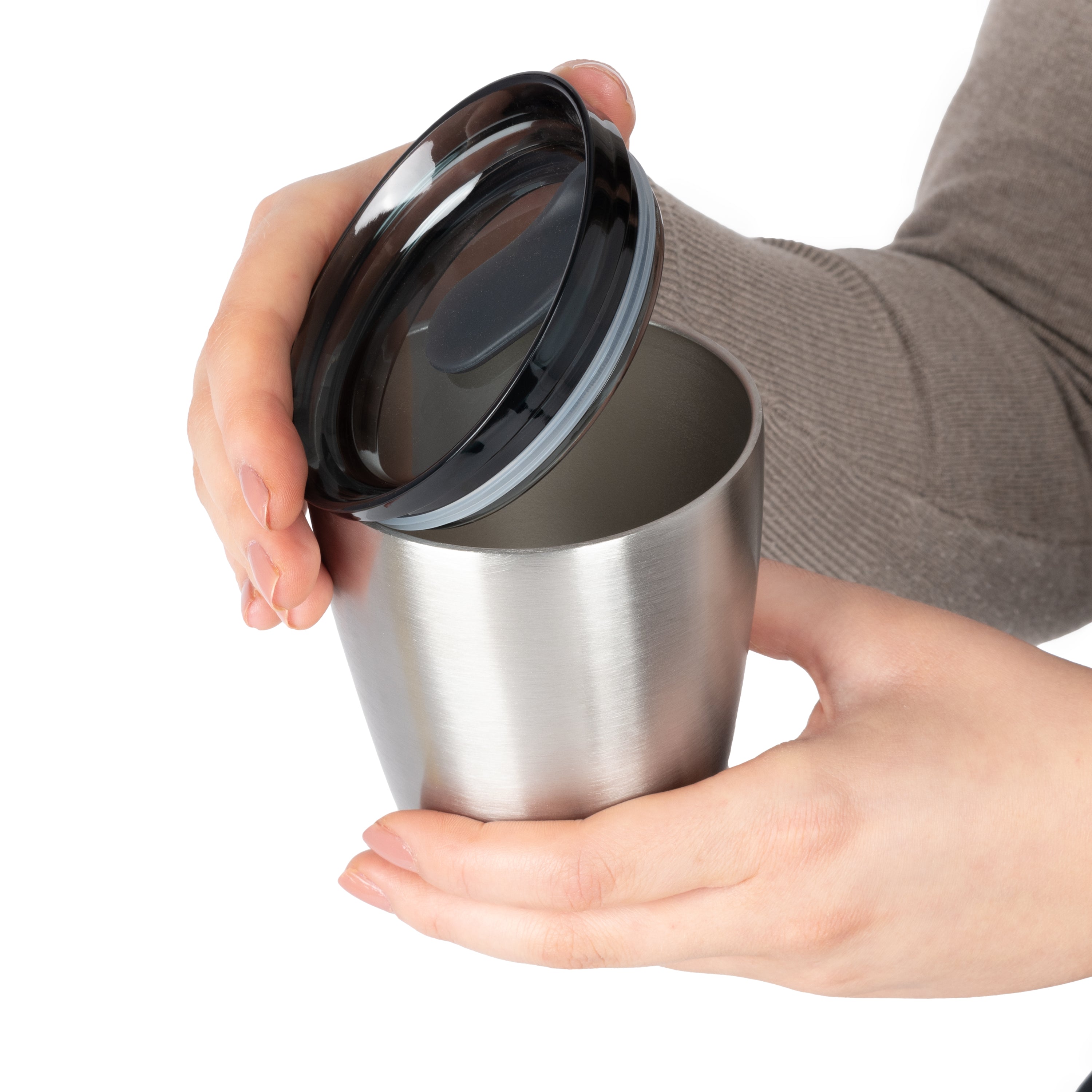 HS08PKU12-S2 - 12x 8oz HuskeeSteel Cup & Lid Brushed steel / A1